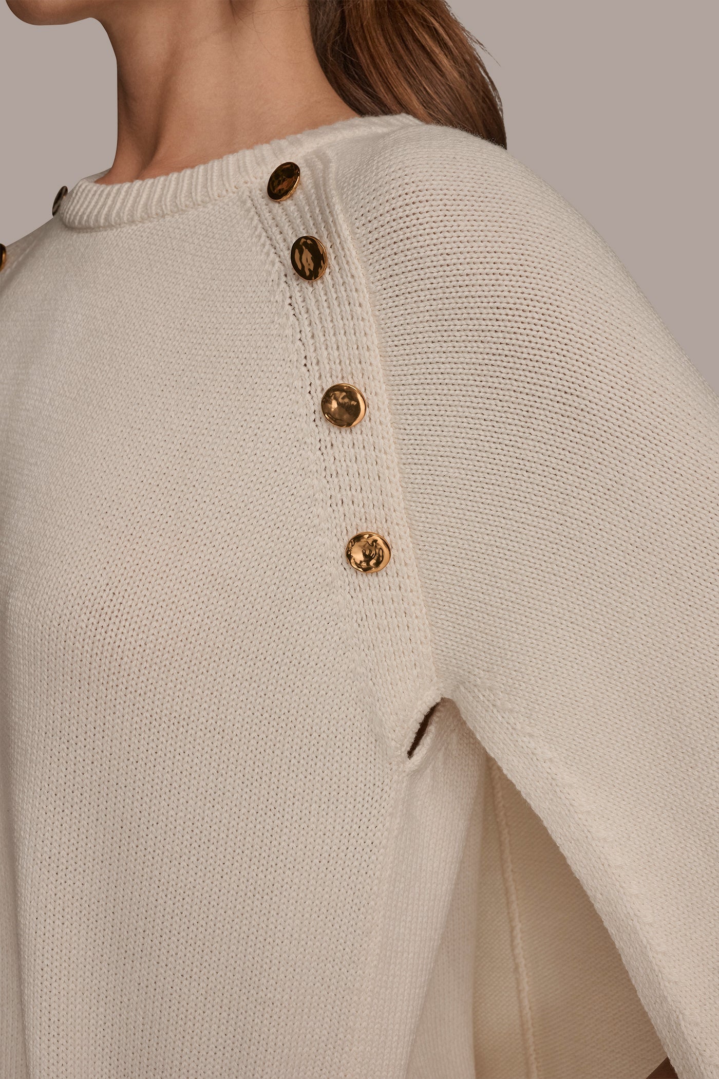 Cream CAPE-EFFECT BUTTON SWEATER Donna Karan