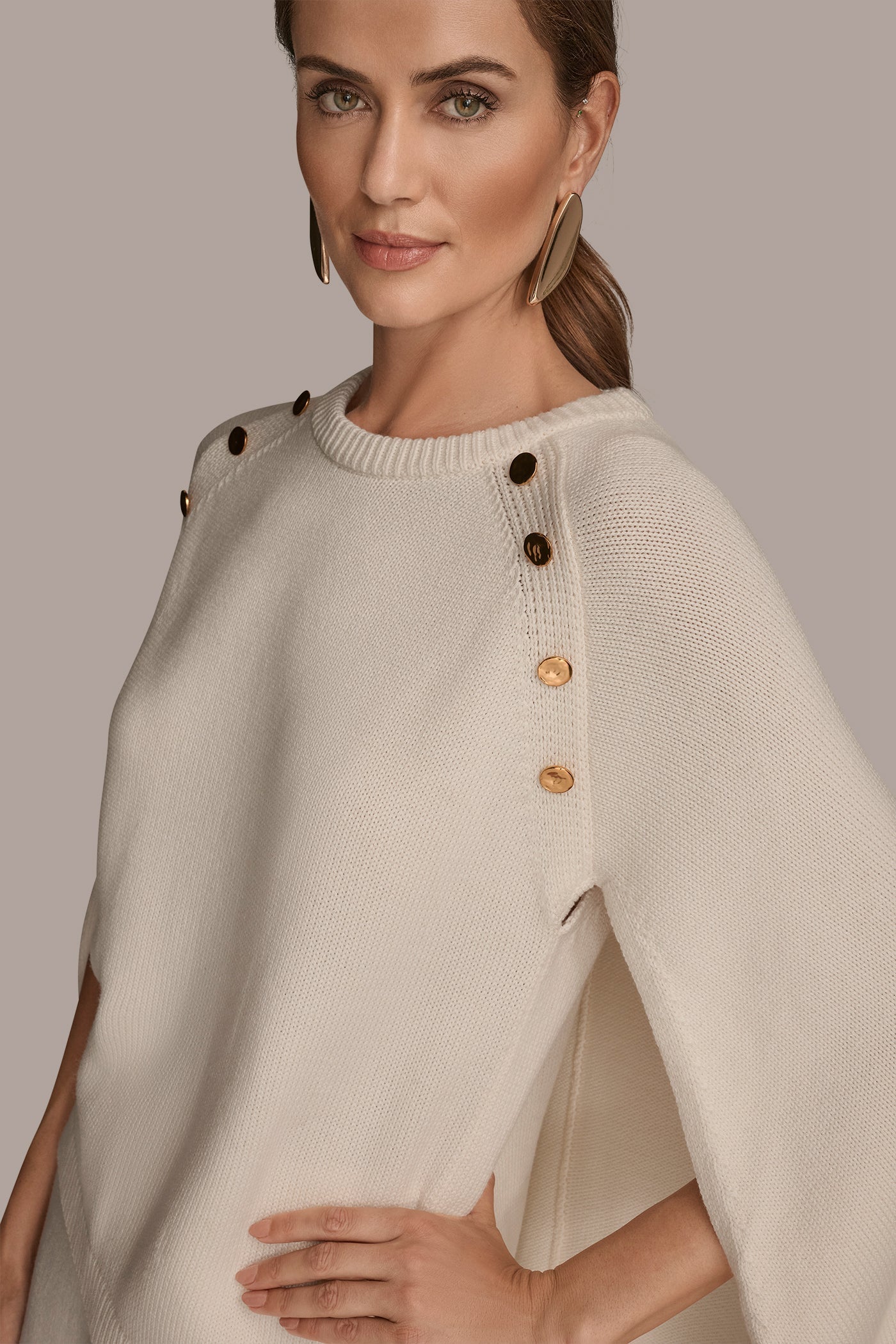 Cream CAPE-EFFECT BUTTON SWEATER Donna Karan