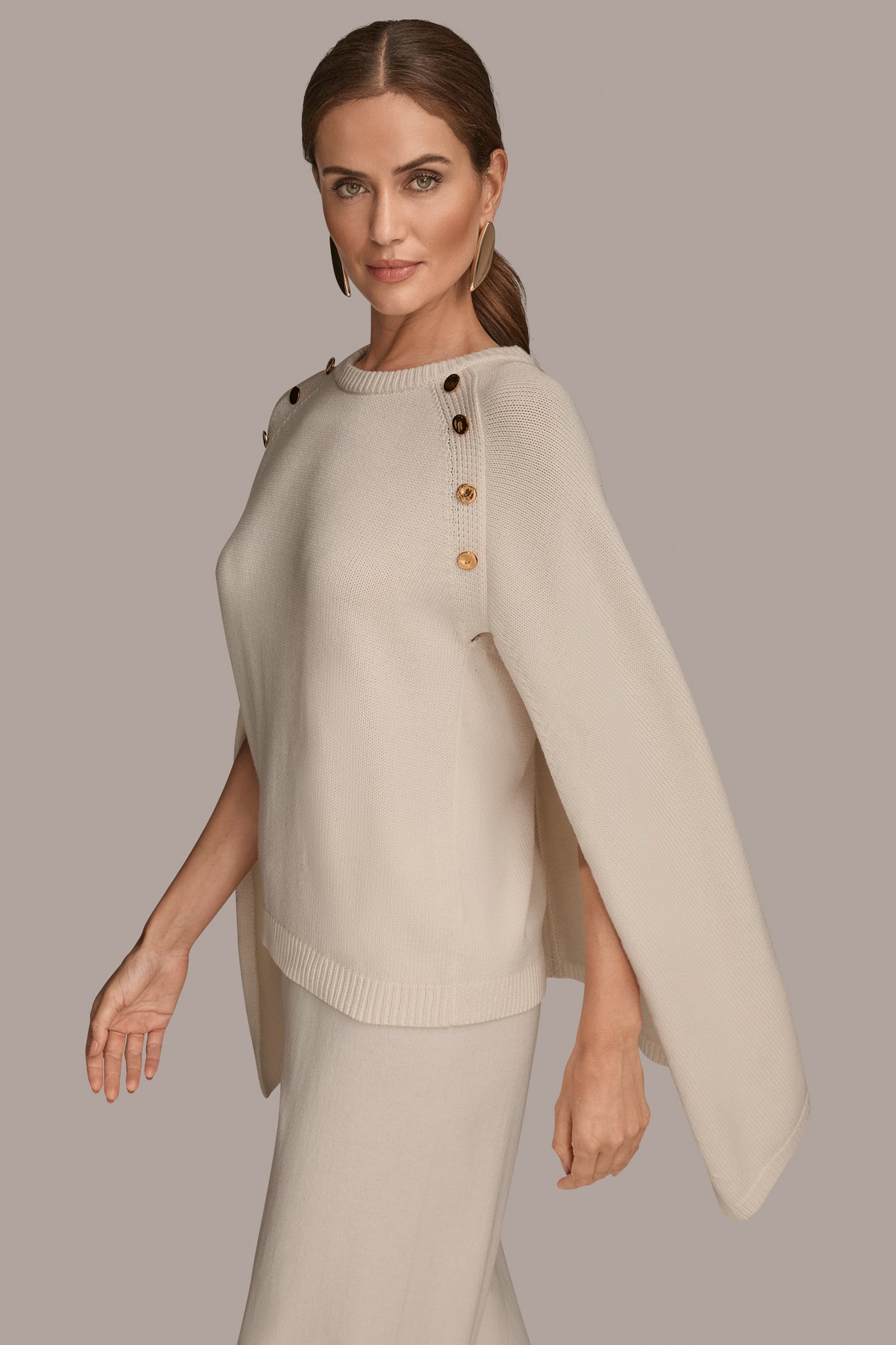 Cream CAPE-EFFECT BUTTON SWEATER Donna Karan