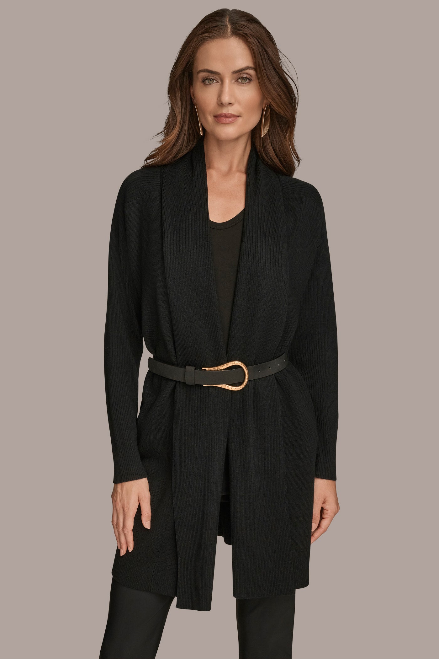 Black V-NECK LONG CARDIGAN Donna Karan