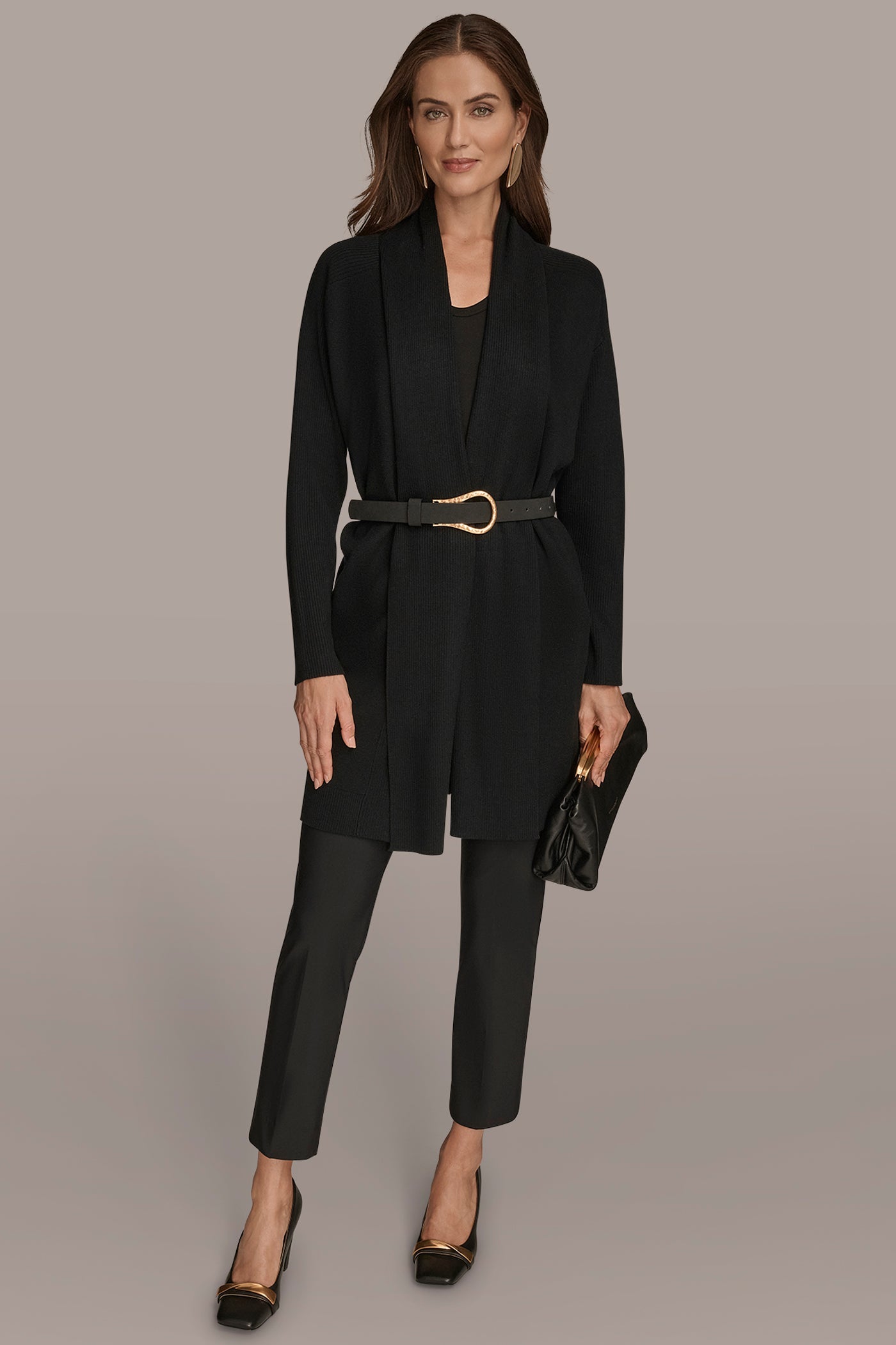 Black V-NECK LONG CARDIGAN Donna Karan