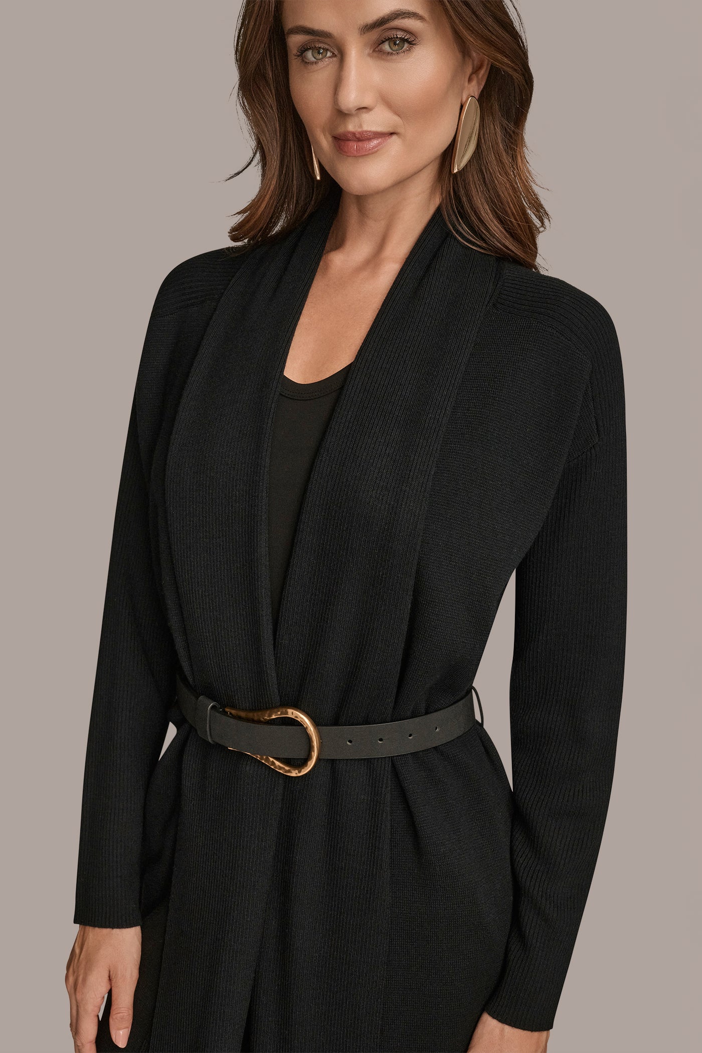 Black V-NECK LONG CARDIGAN Donna Karan