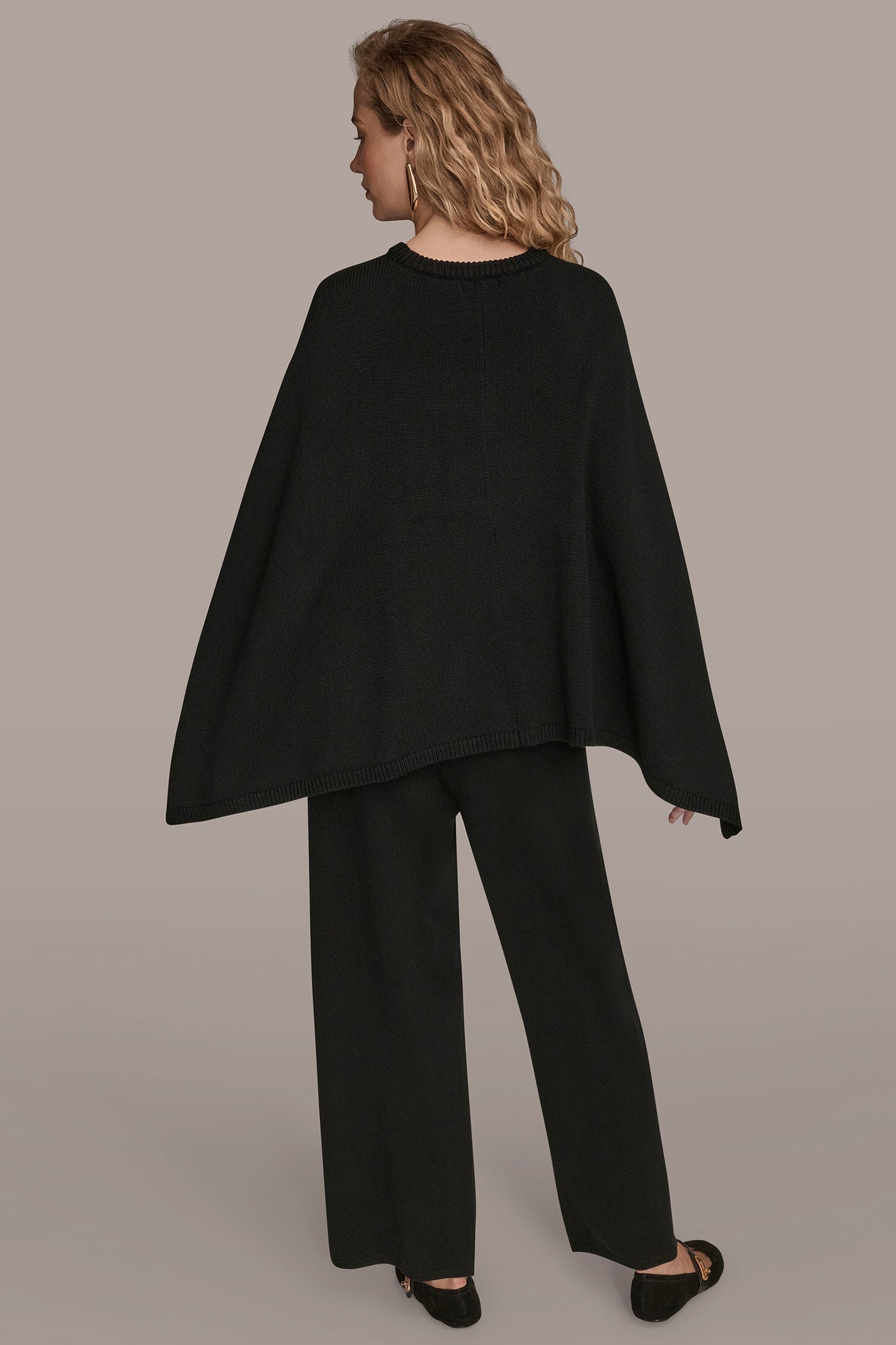 Black CAPE-EFFECT BUTTON SWEATER Donna Karan