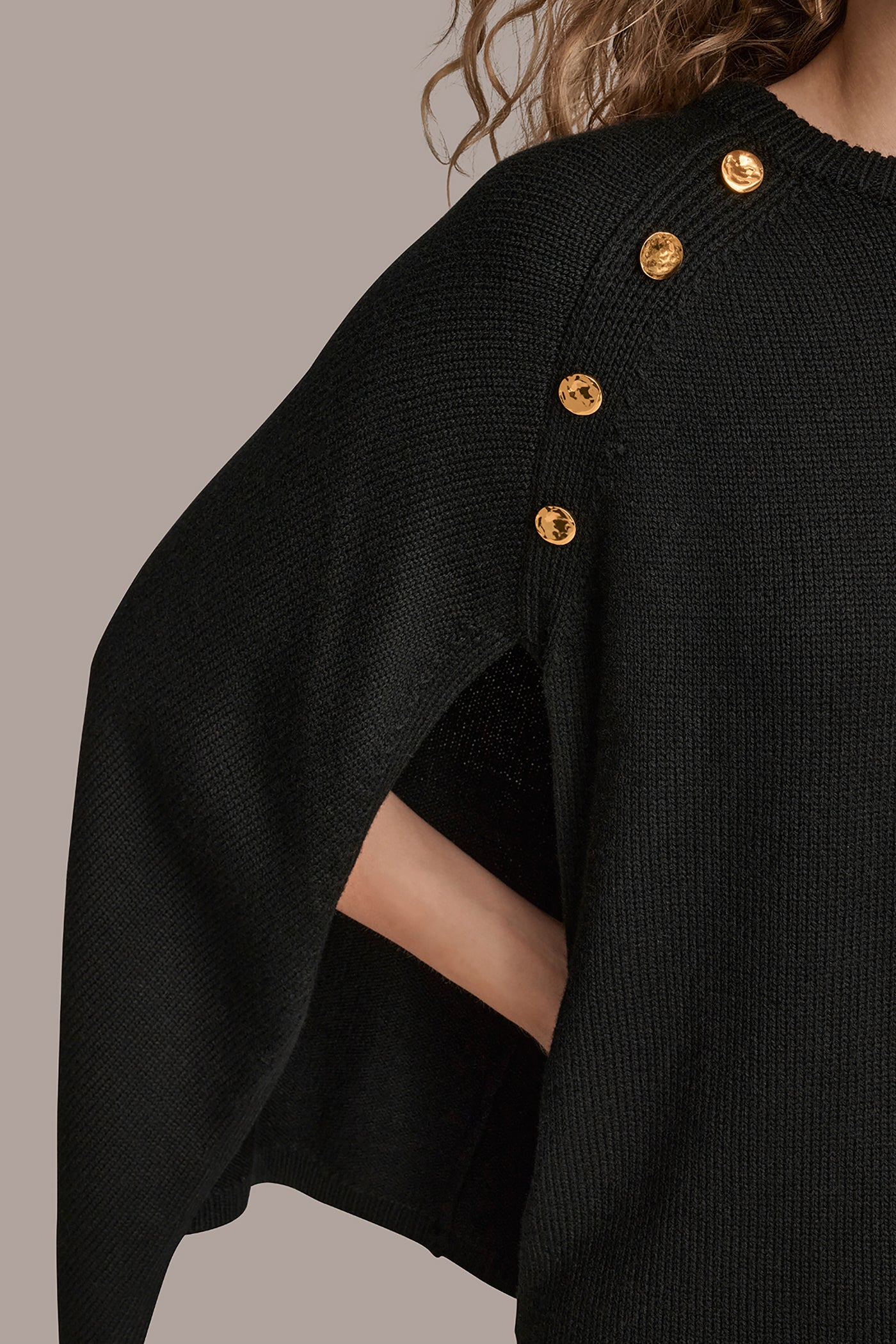 Black CAPE-EFFECT BUTTON SWEATER Donna Karan