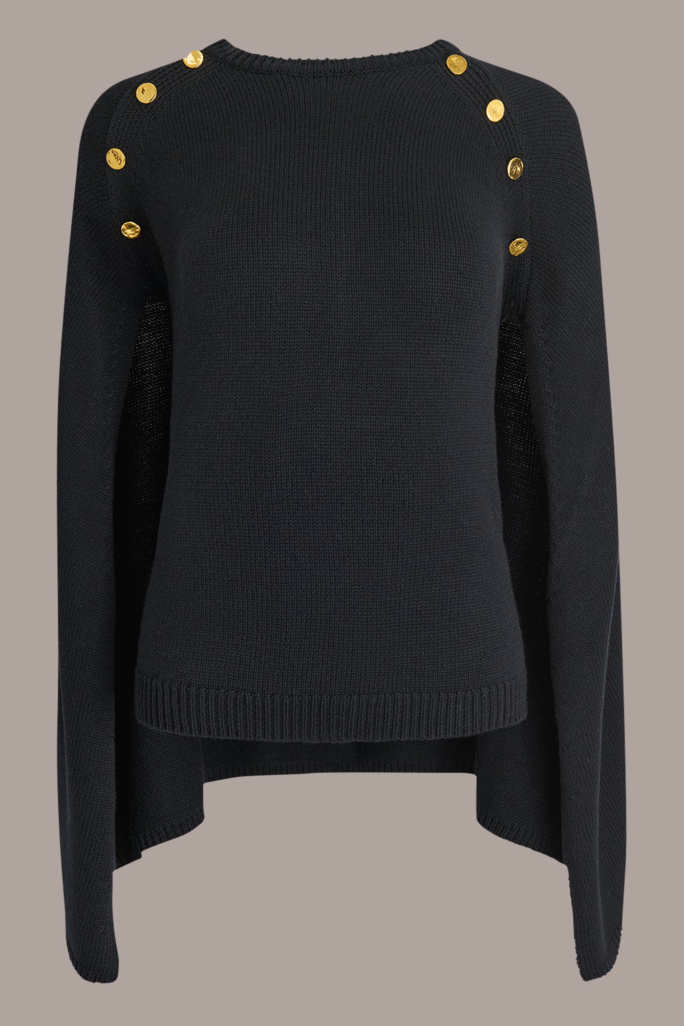 Black CAPE-EFFECT BUTTON SWEATER Donna Karan