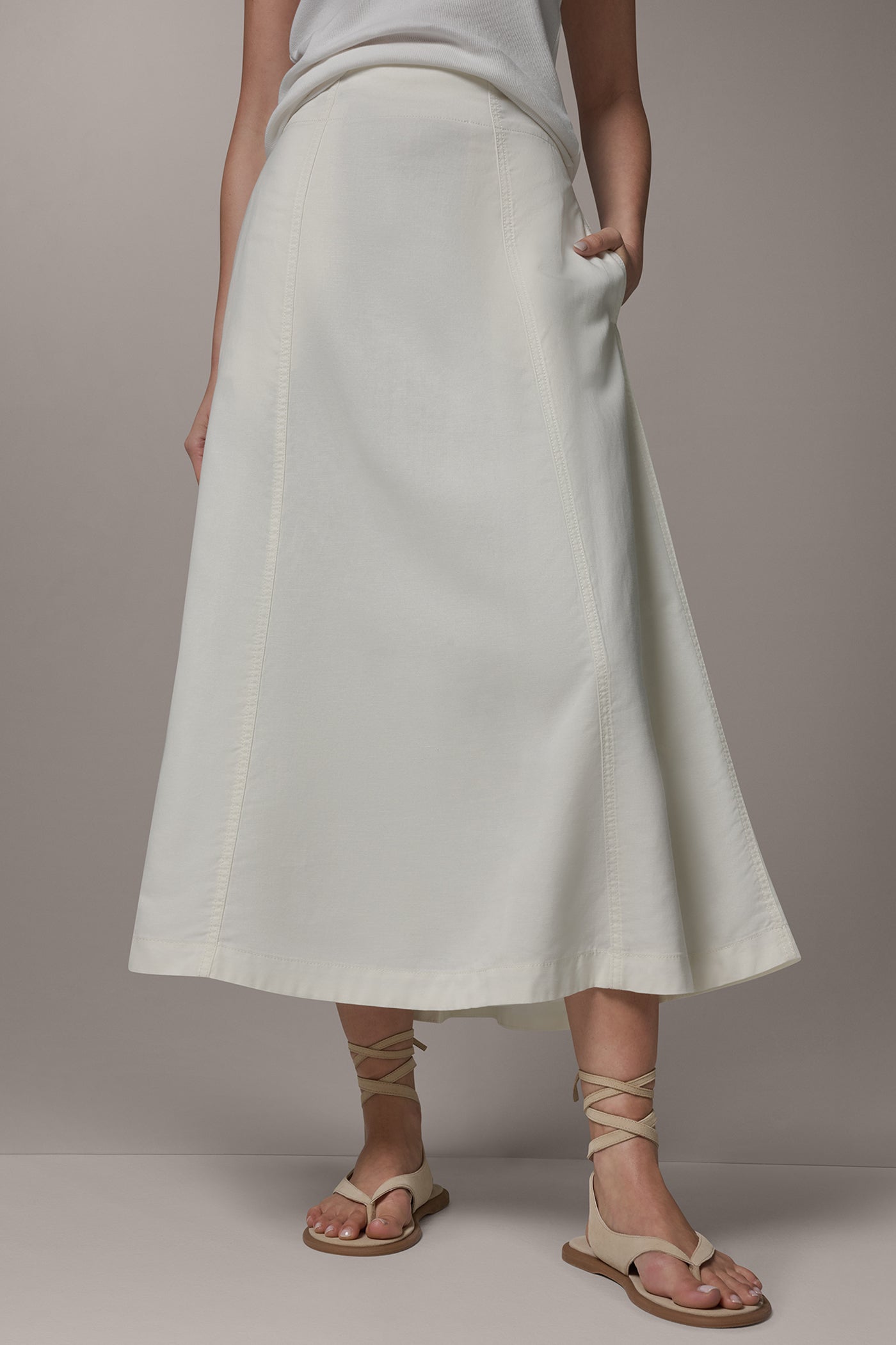 Cream MIDI A-LINE PANEL SKIRT Donna Karan