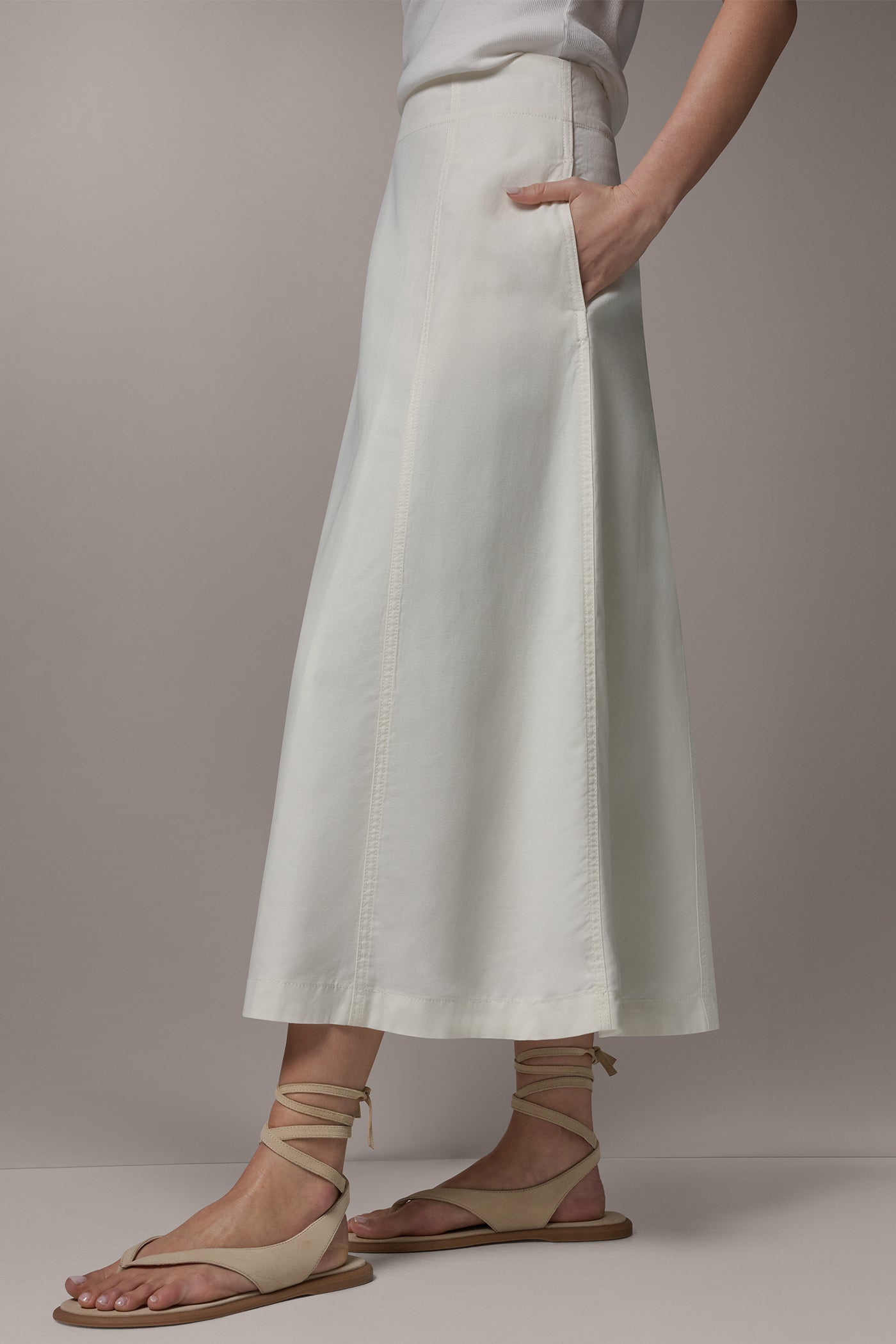 Cream MIDI A-LINE PANEL SKIRT Donna Karan