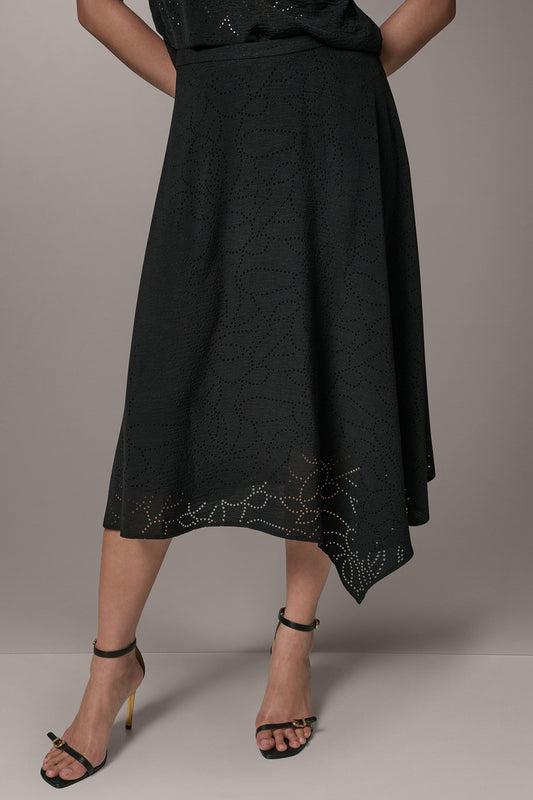 Black LASER CUT ASYMMETRIC MIDI SKIRT Donna Karan