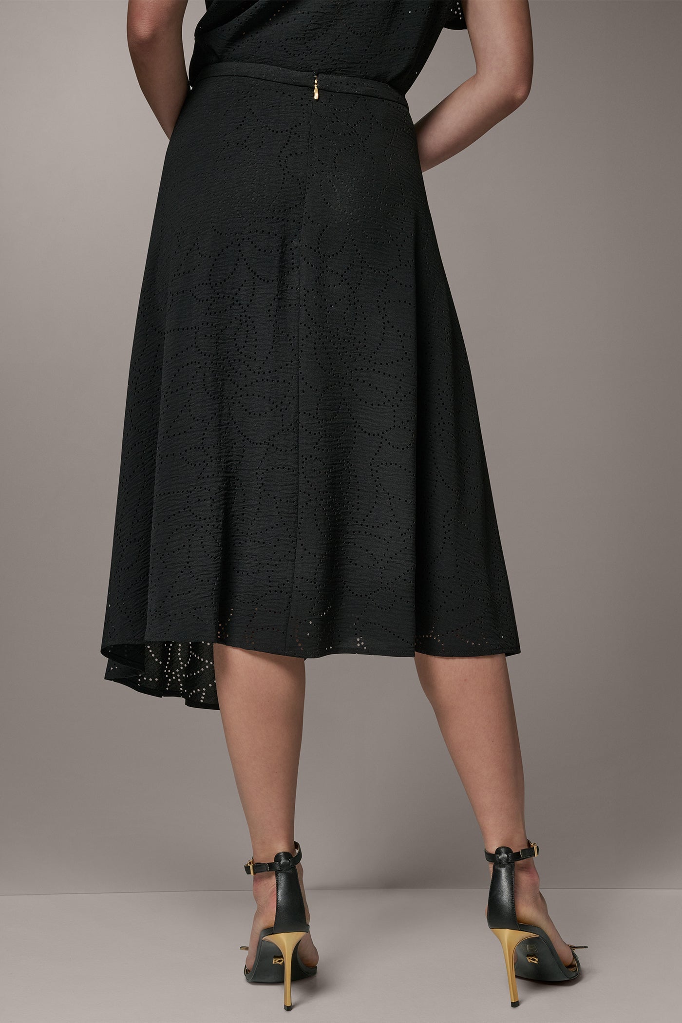 Black LASER CUT ASYMMETRIC MIDI SKIRT Donna Karan