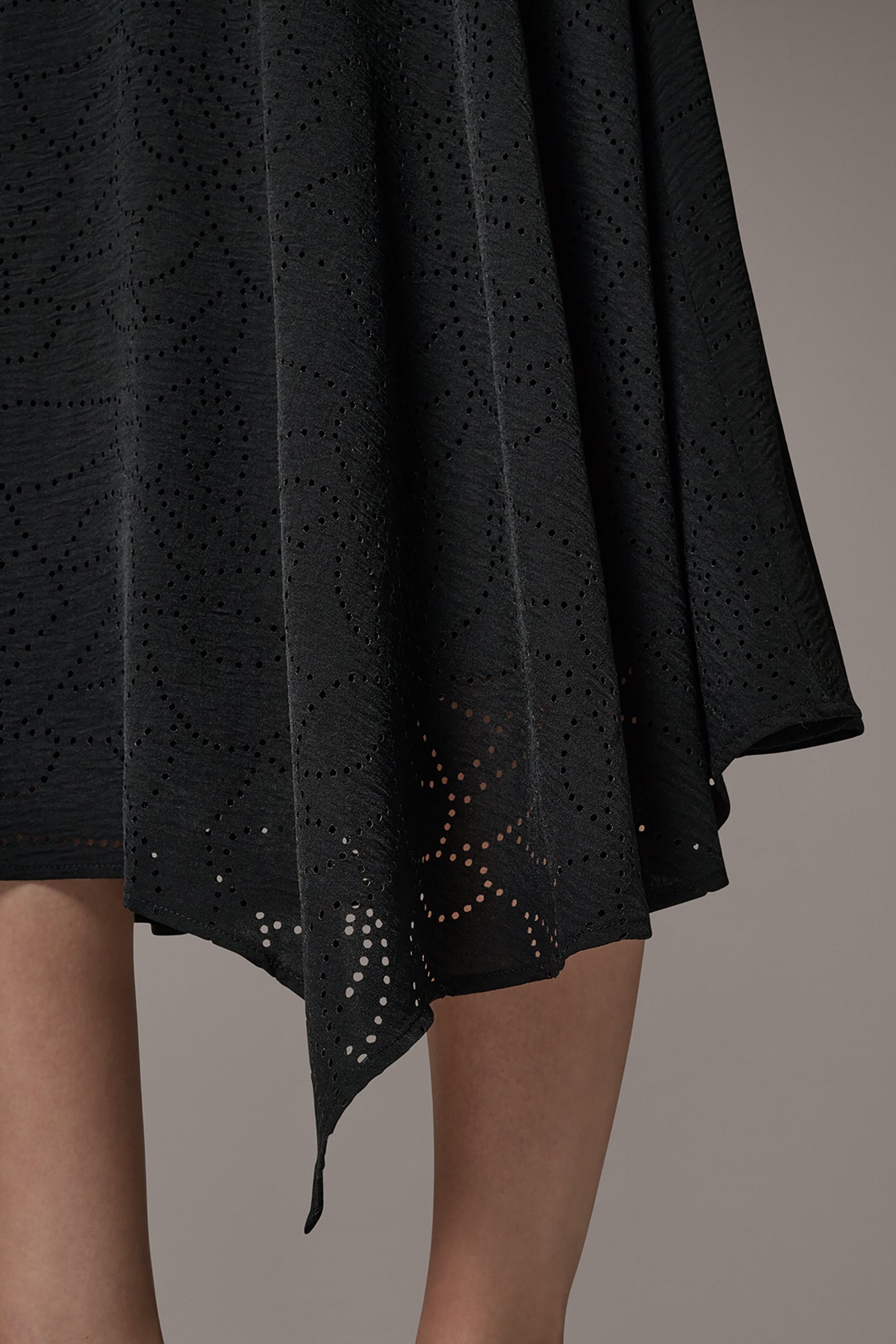 Black LASER CUT ASYMMETRIC MIDI SKIRT Donna Karan