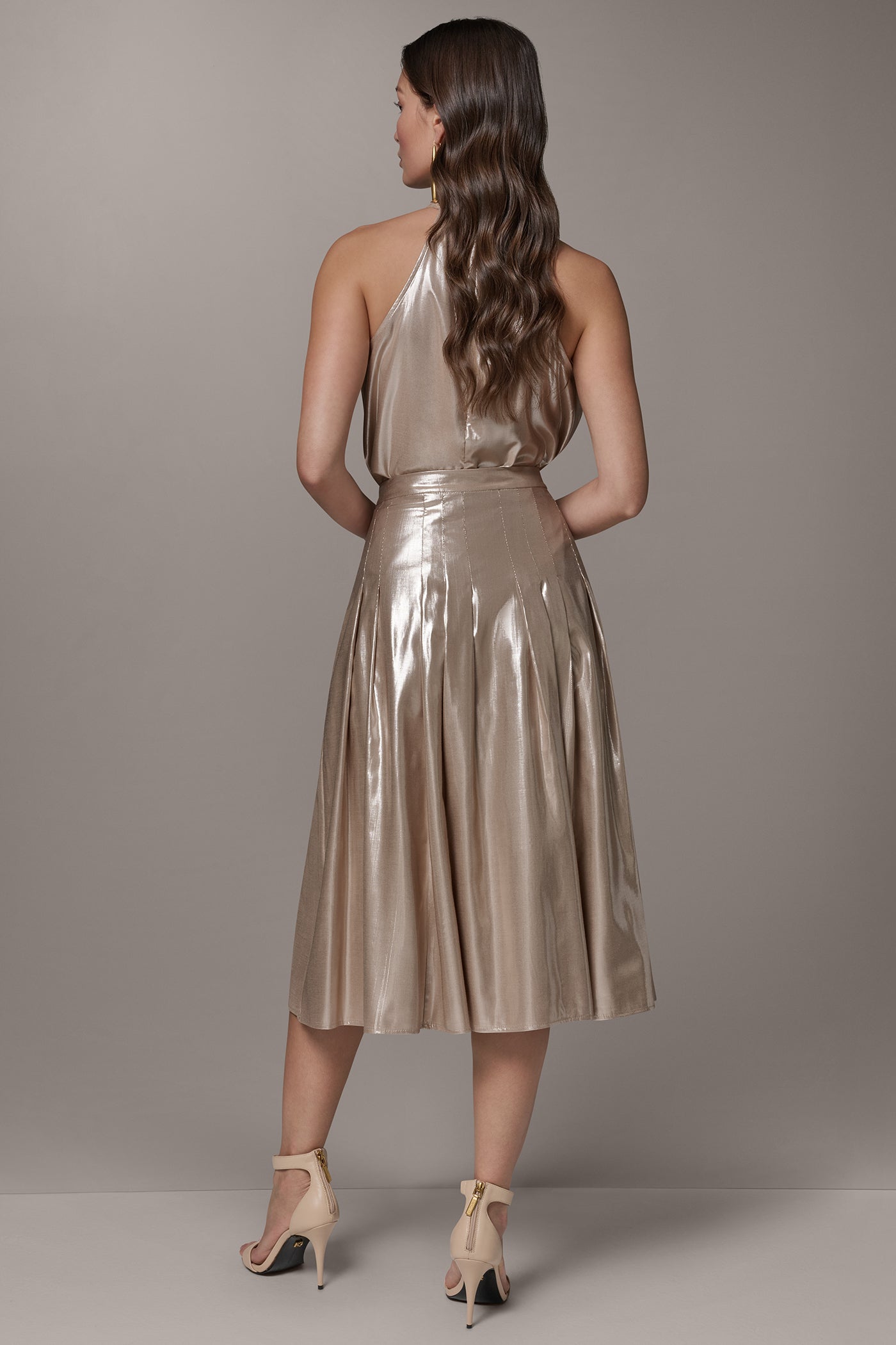 Snow Petal Multi METALLIC MIDI A-LINE SKIRT Donna Karan