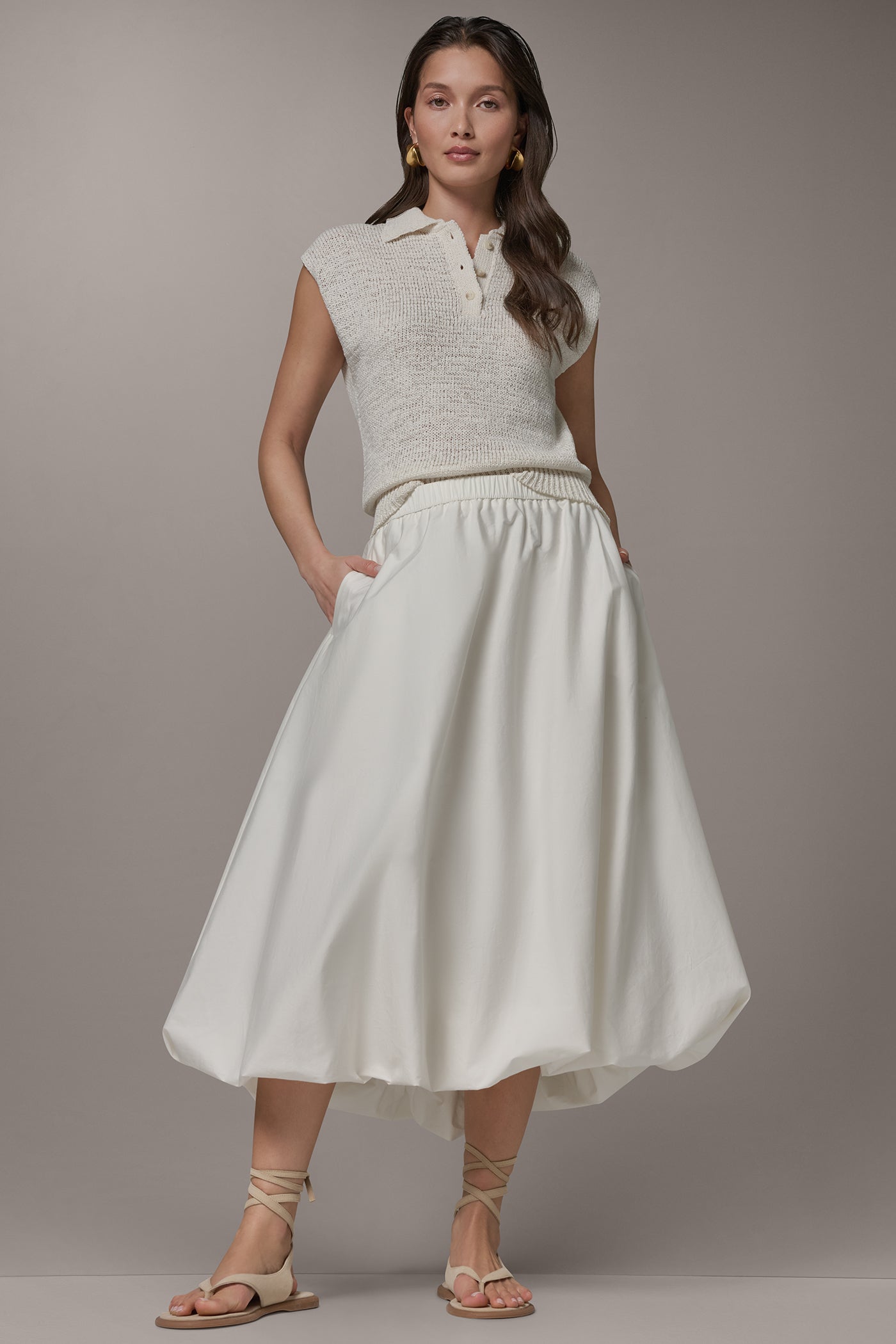 Cream MIDI BUBBLE SKIRT Donna Karan
