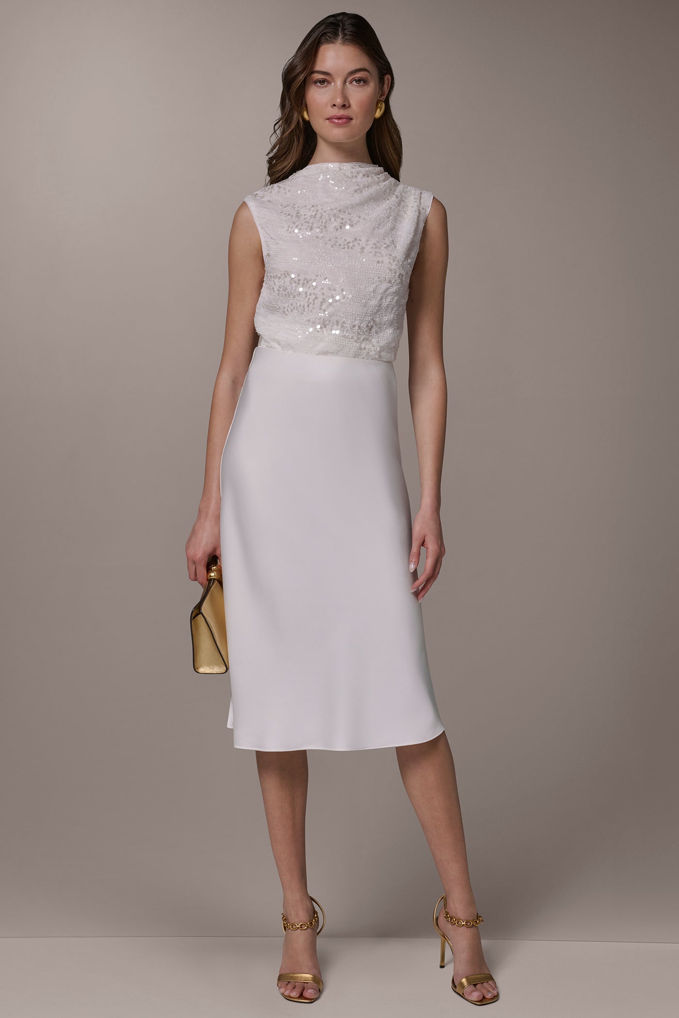 Cream SATIN BIAS SKIRT Donna Karan