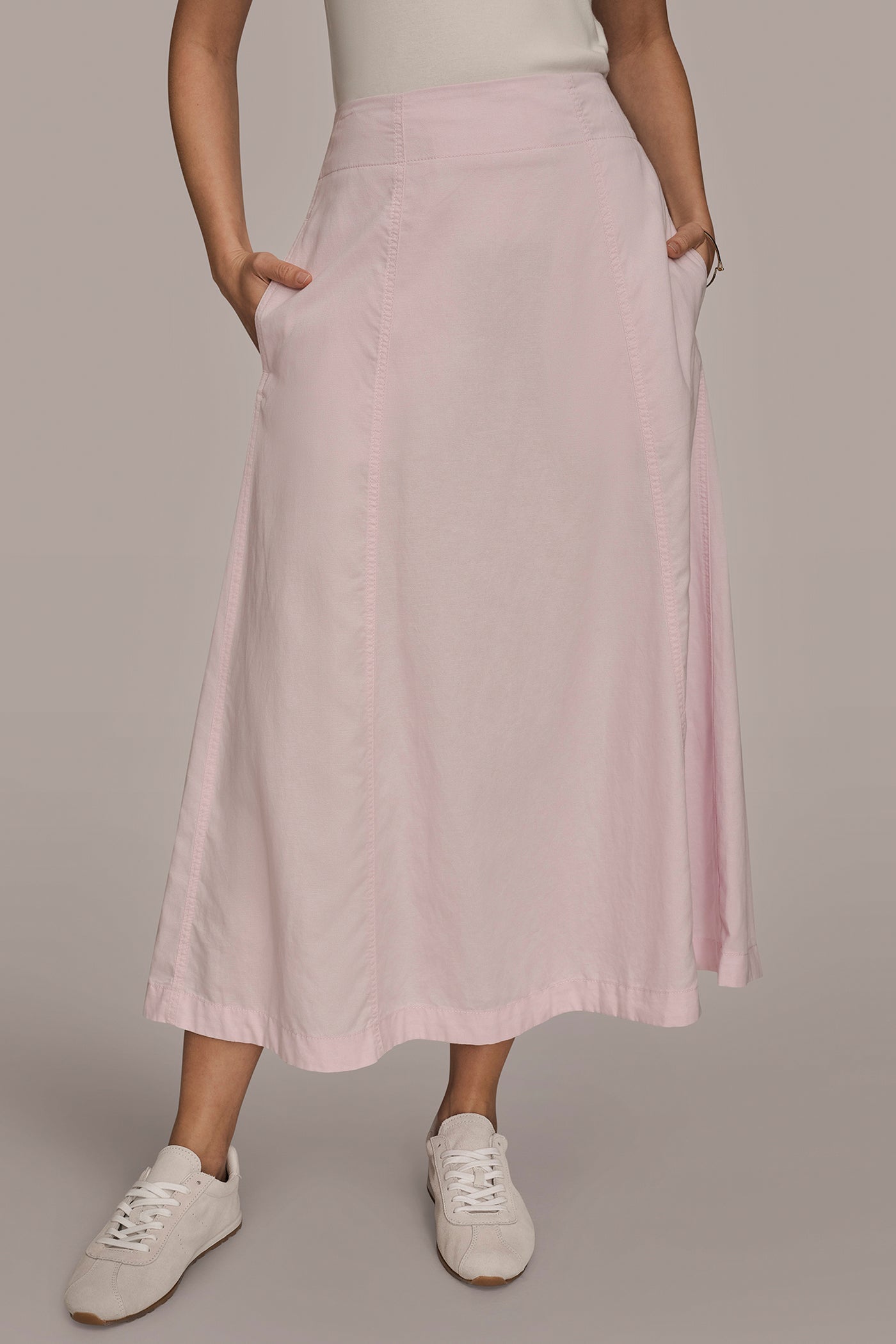 PINK WISTERIA BRUSHED MIDI PANEL TRUMPET SKIRT Donna Karan