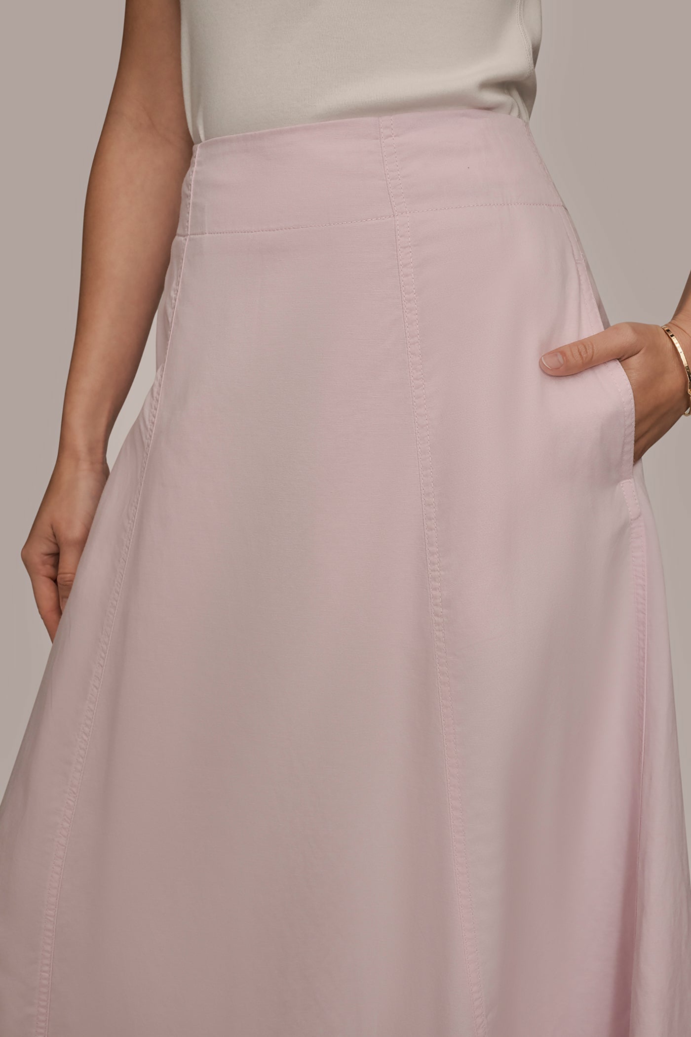 PINK WISTERIA BRUSHED MIDI PANEL TRUMPET SKIRT Donna Karan