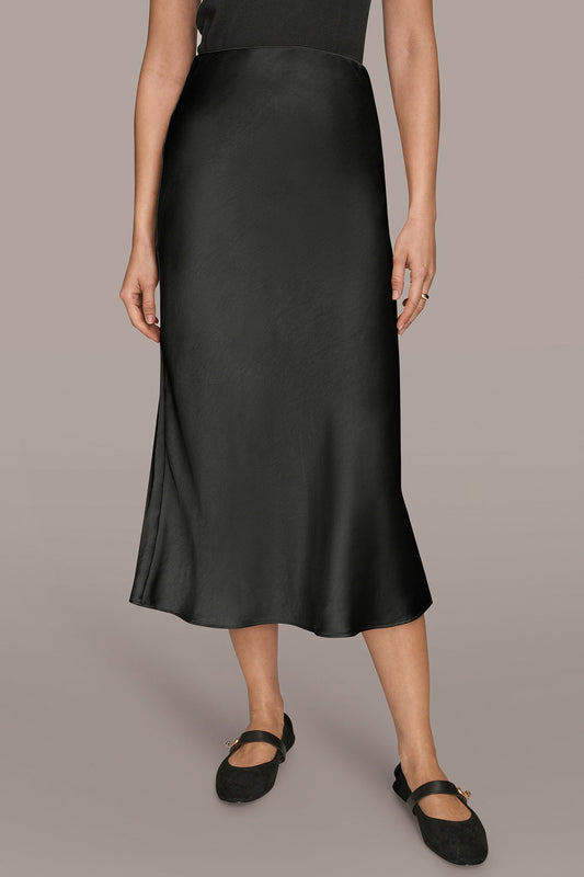 Black SATIN MIDI A-LINE SKIRT Donna Karan