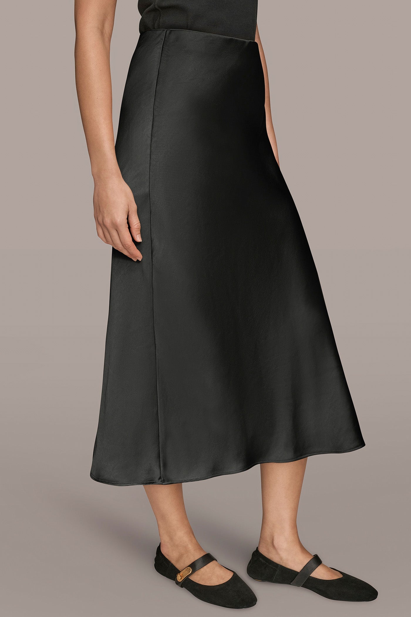 Black SATIN MIDI A-LINE SKIRT Donna Karan