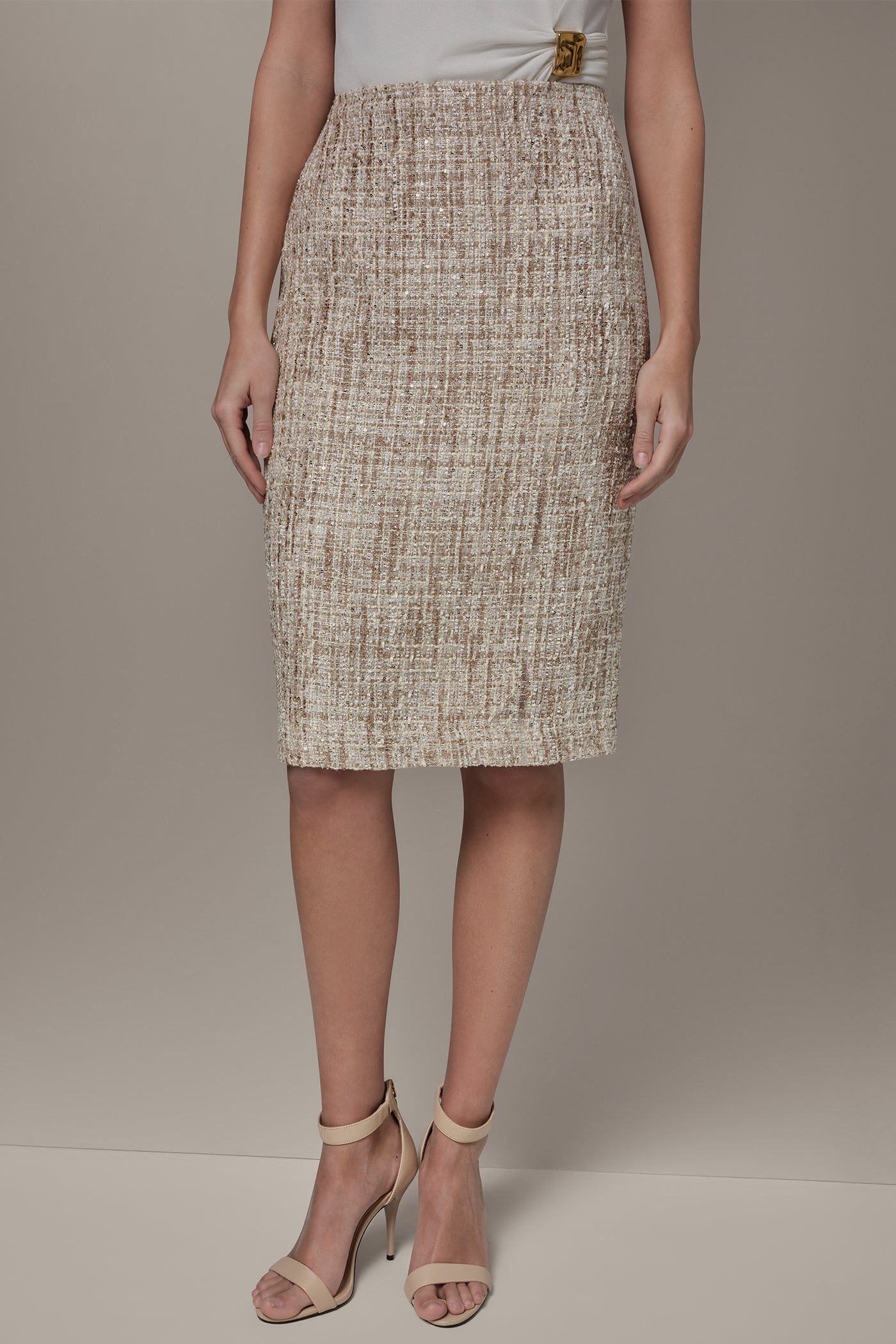 Dark Cream Multi SEQUIN TWEED MIDI SUIT PENCIL SKIRT Donna Karan