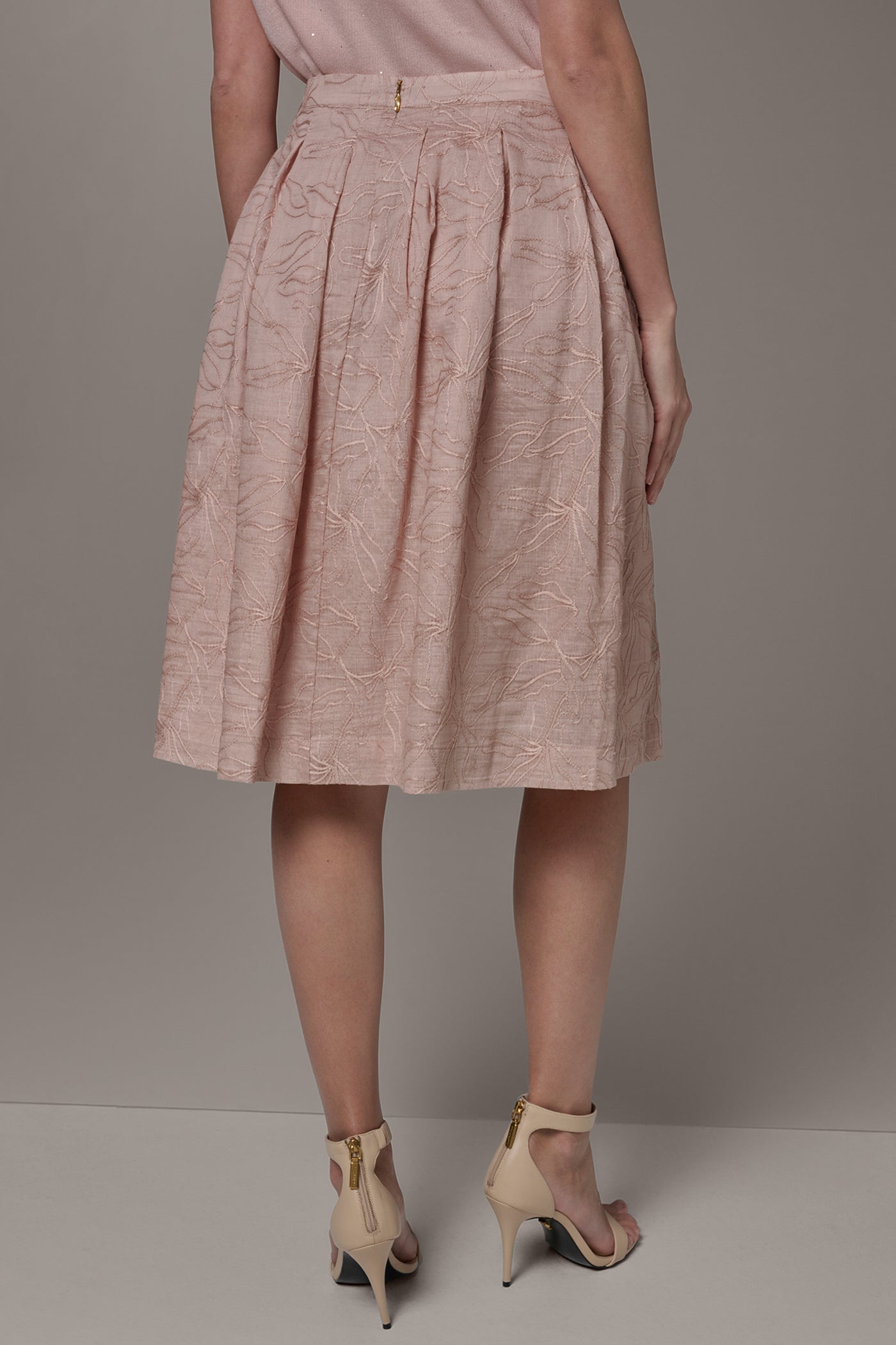 Snow Petal FLORAL EMBROIDERED PLEATED A-LINE SKIRT Donna Karan