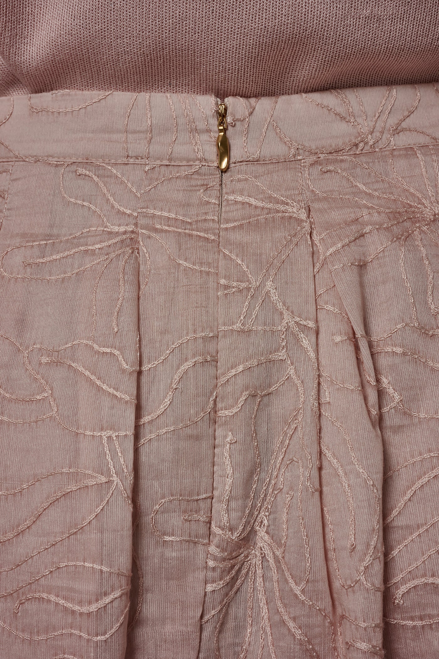 Snow Petal FLORAL EMBROIDERED PLEATED A-LINE SKIRT Donna Karan