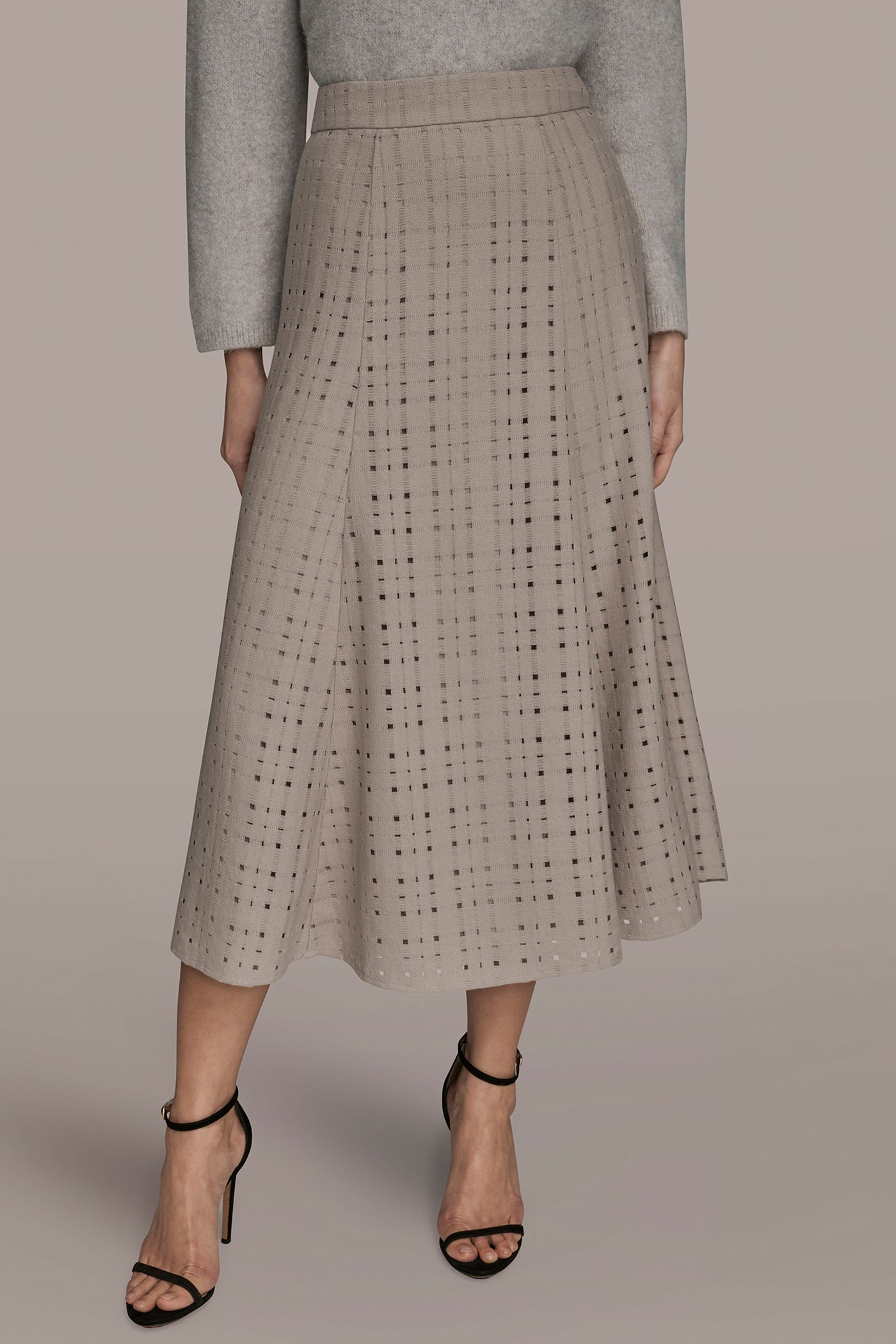 VAPOR PERFORATED SWEATER MIDI A-LINE SKIRT Donna Karan