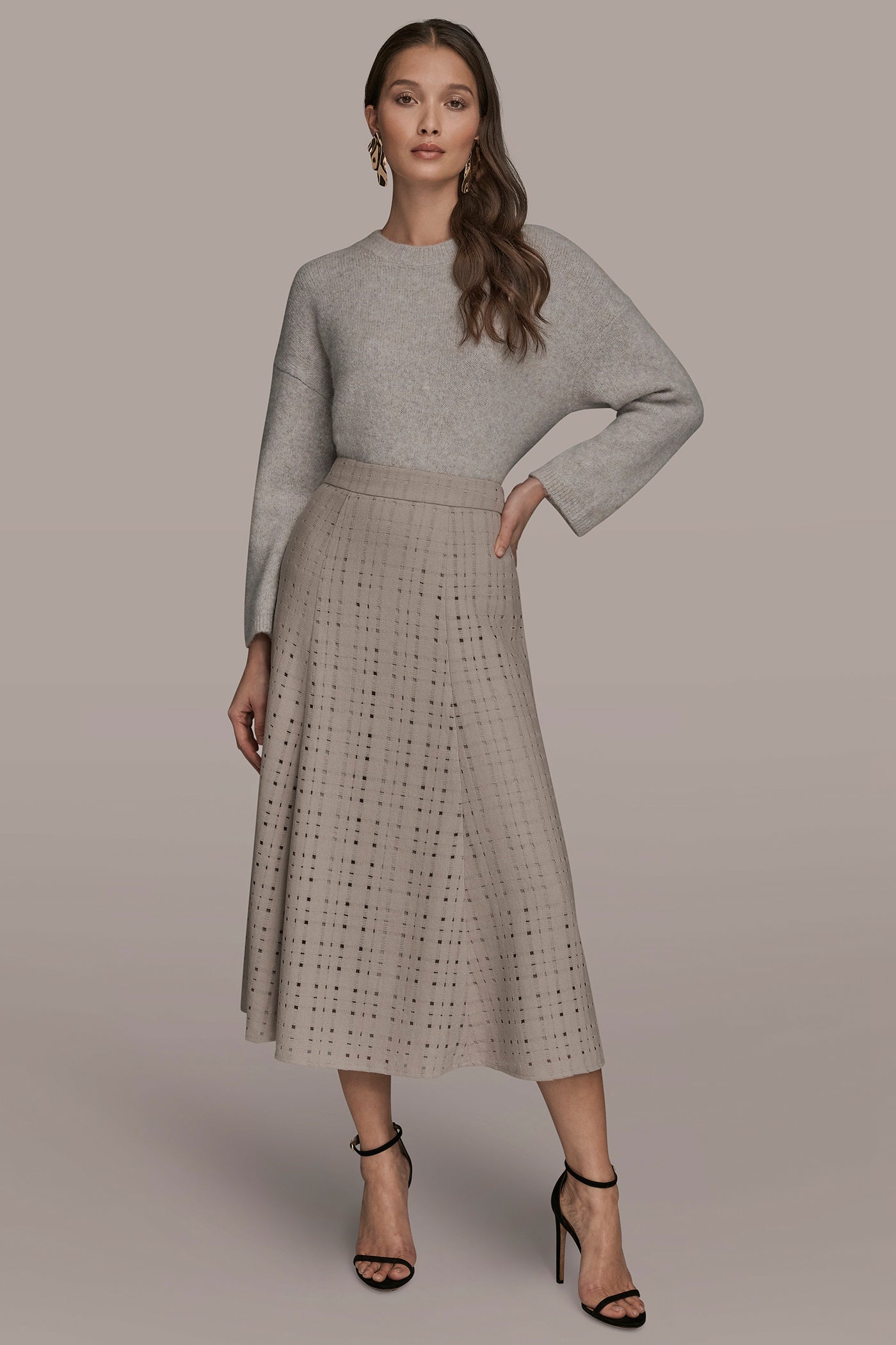 VAPOR PERFORATED SWEATER MIDI A-LINE SKIRT Donna Karan