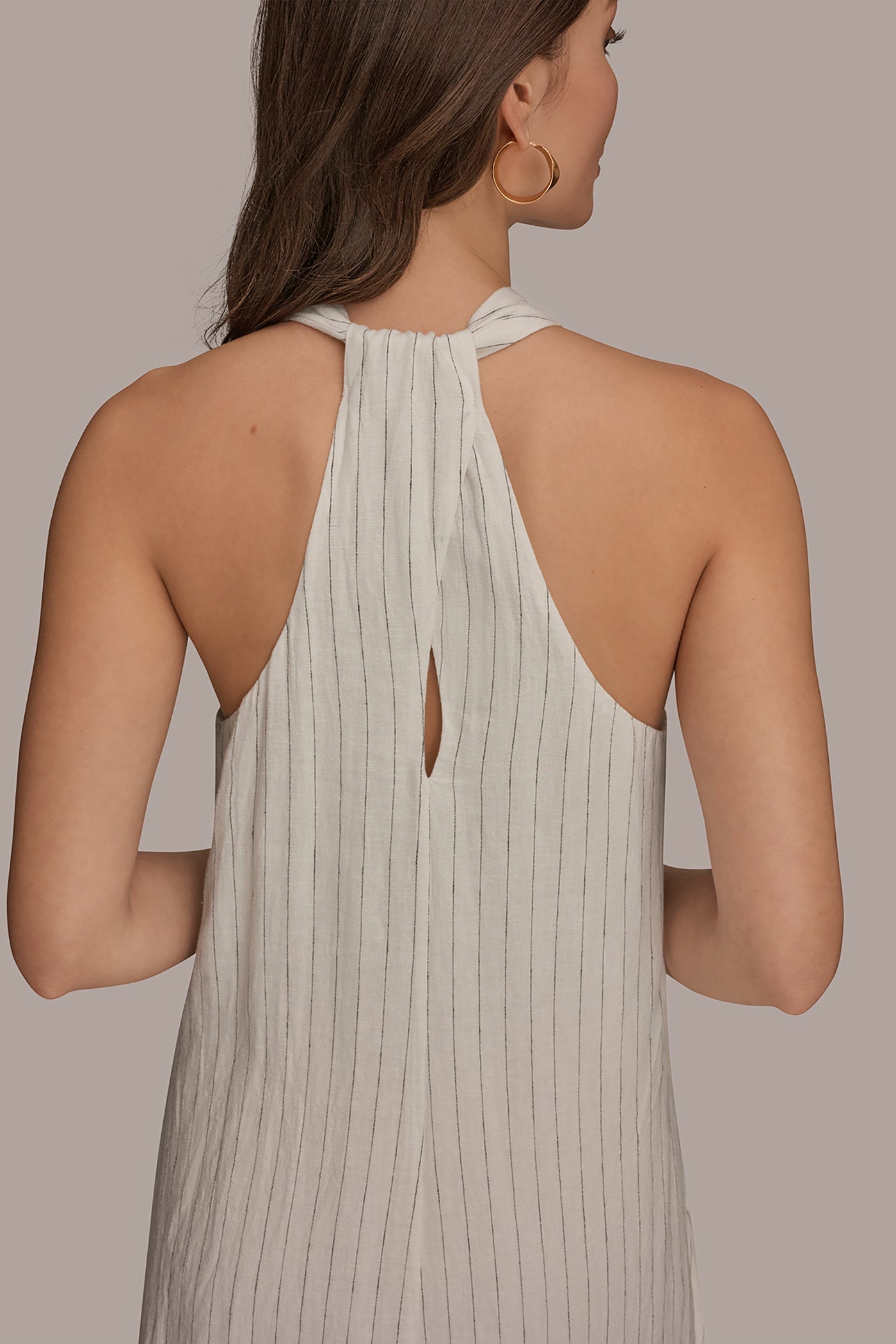 Cream/Black TWIST-BACK MIDI HALTER DRESS Donna Karan