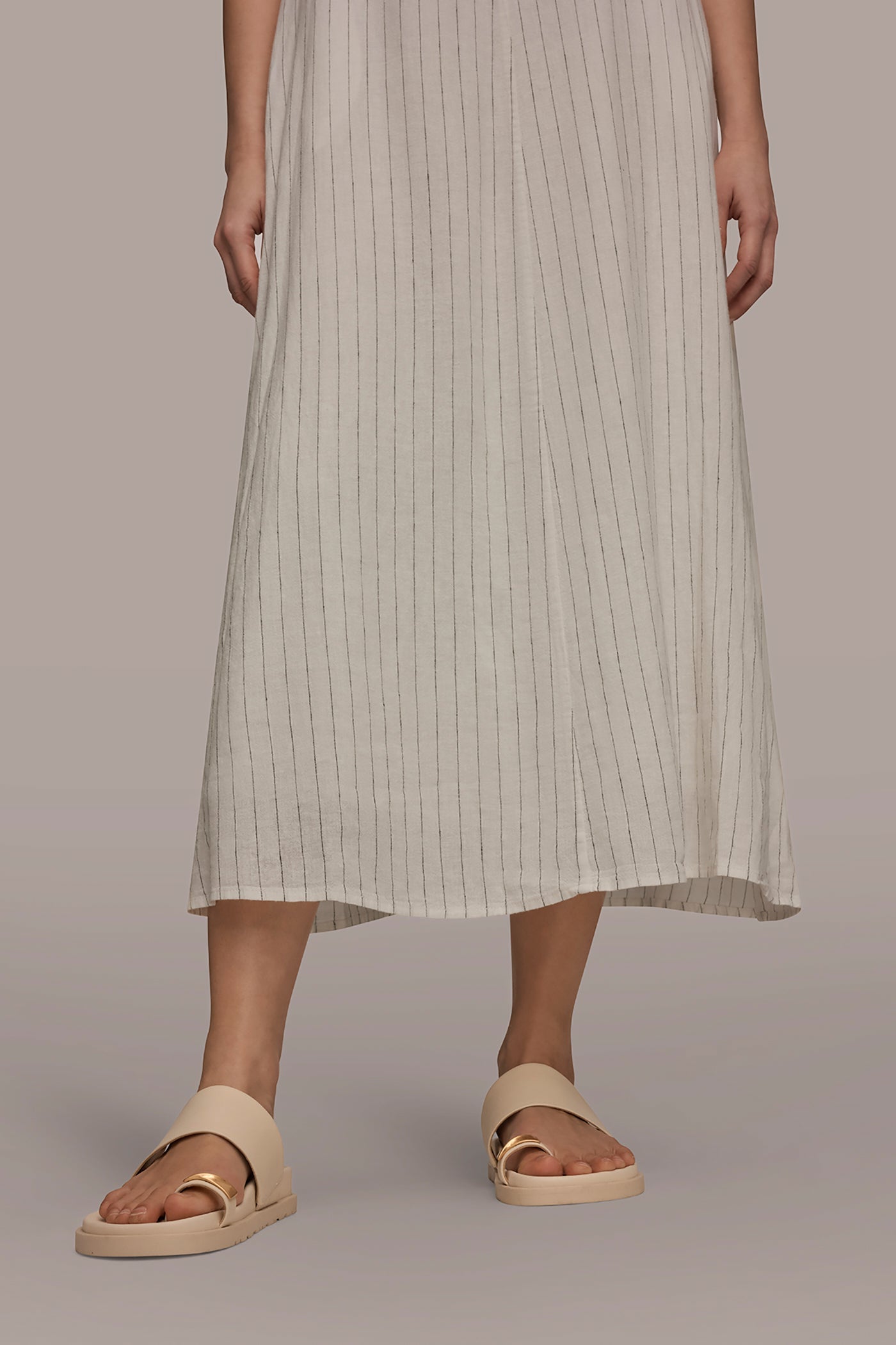 Cream/Black TWIST-BACK MIDI HALTER DRESS Donna Karan