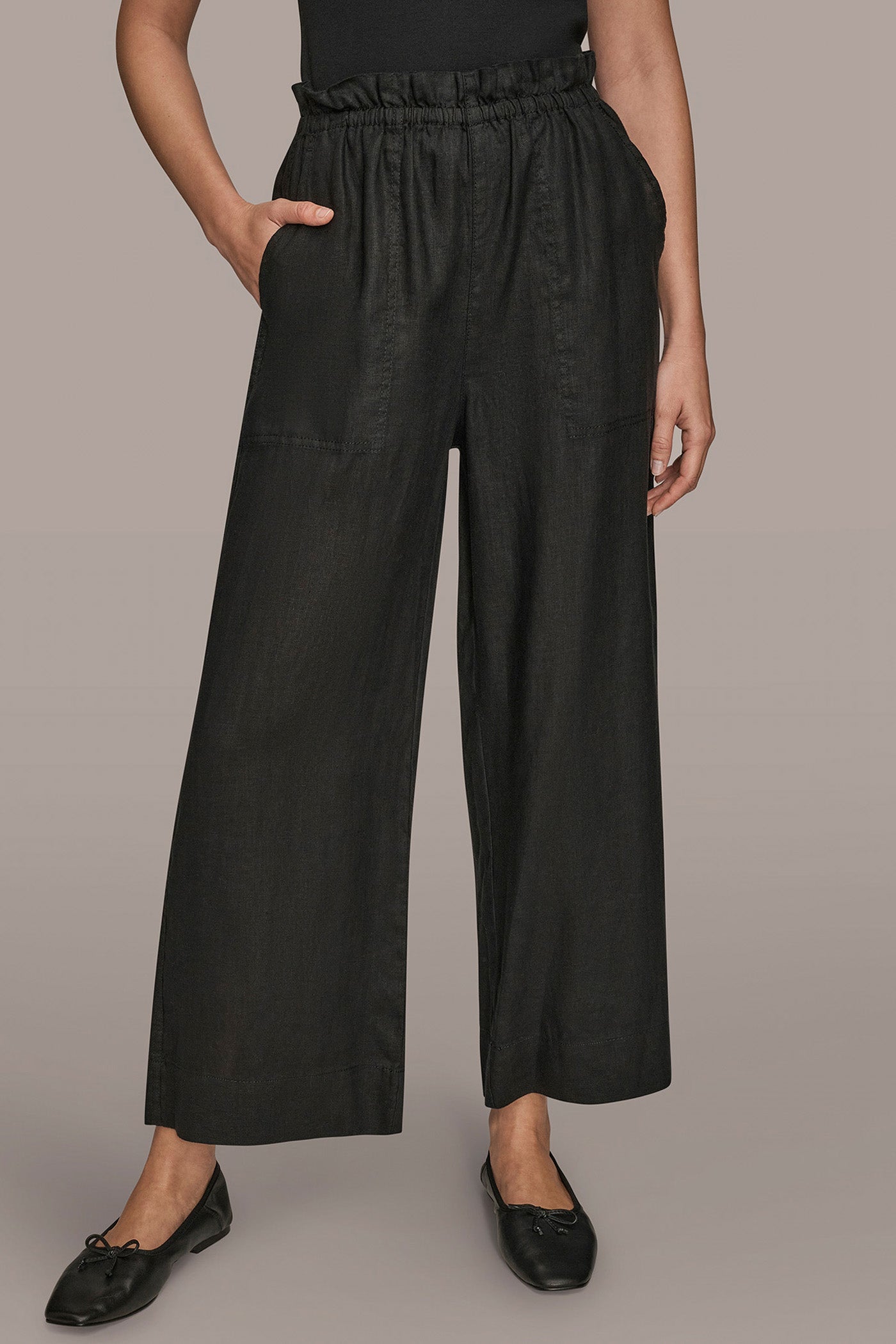 Black HIGH-RISE PAPERBAG PANT Donna Karan