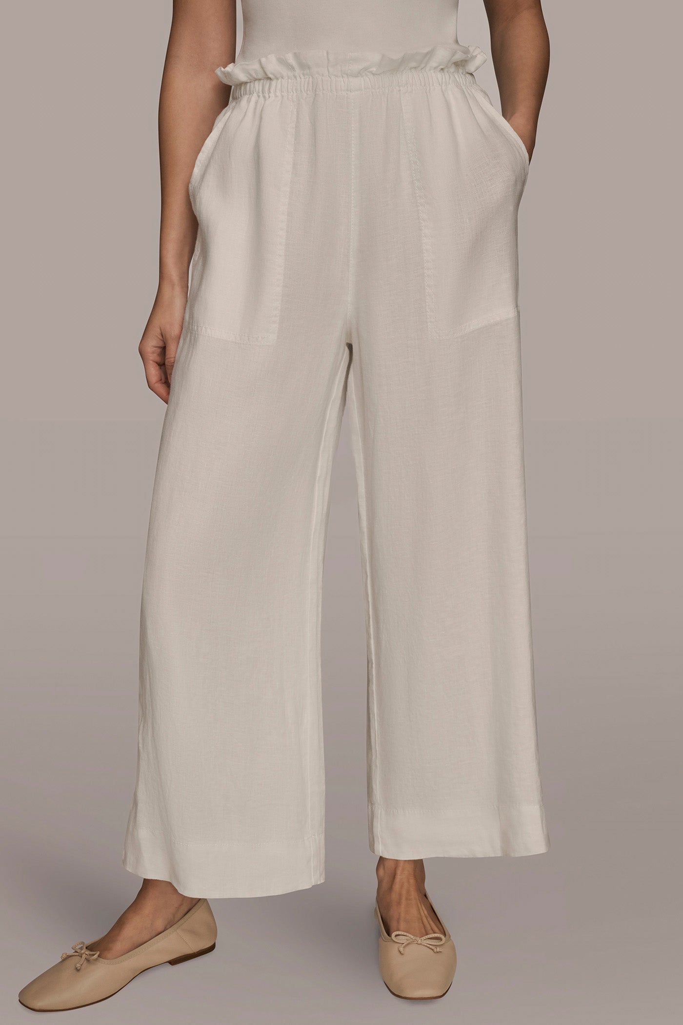 CREAM HIGH-RISE PAPERBAG PANT Donna Karan