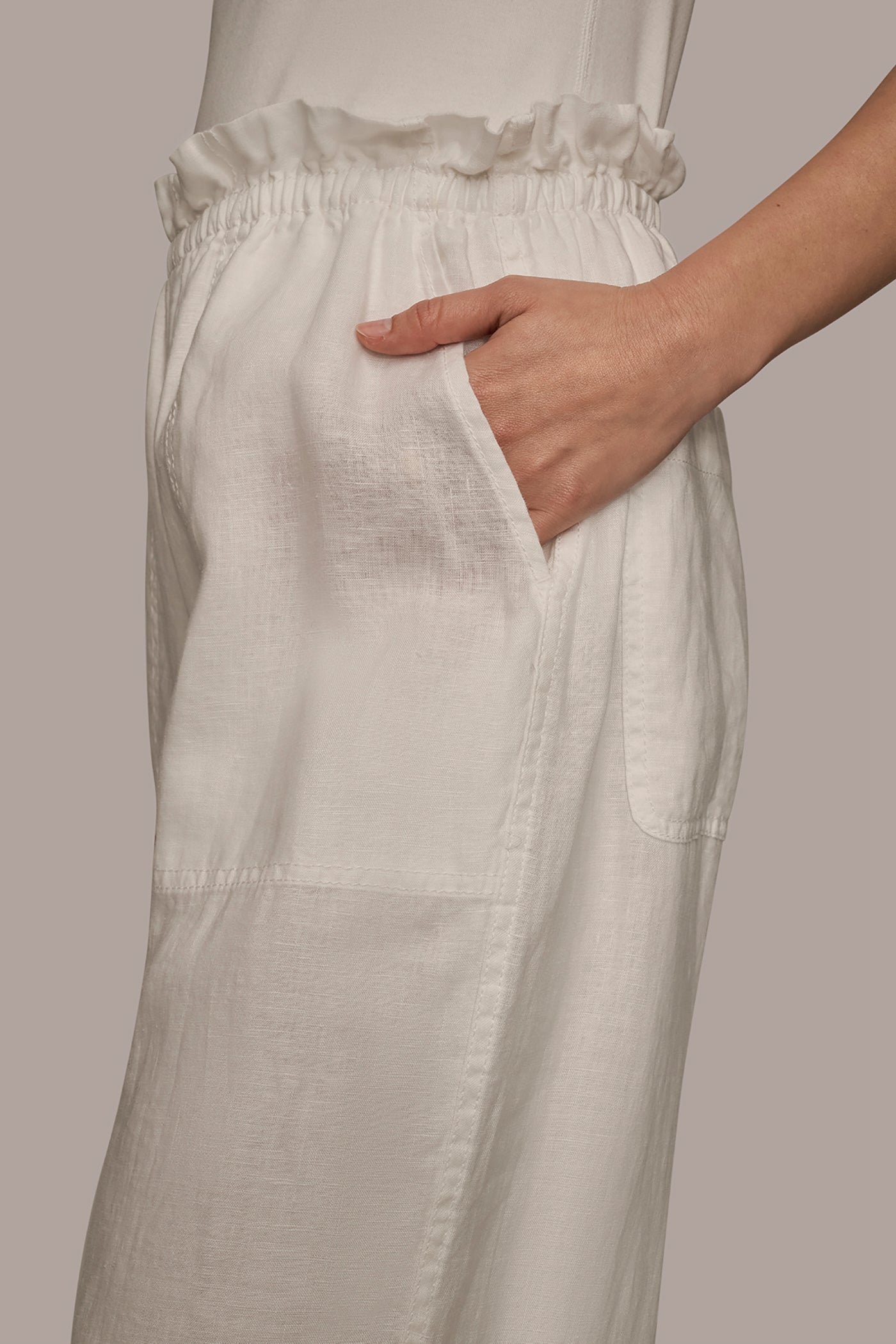 CREAM HIGH-RISE PAPERBAG PANT Donna Karan