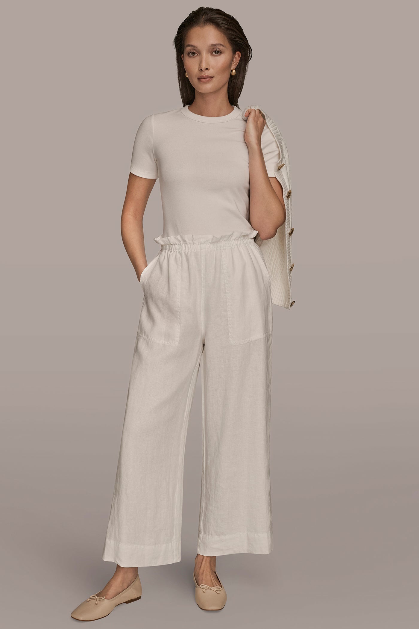 CREAM HIGH-RISE PAPERBAG PANT Donna Karan