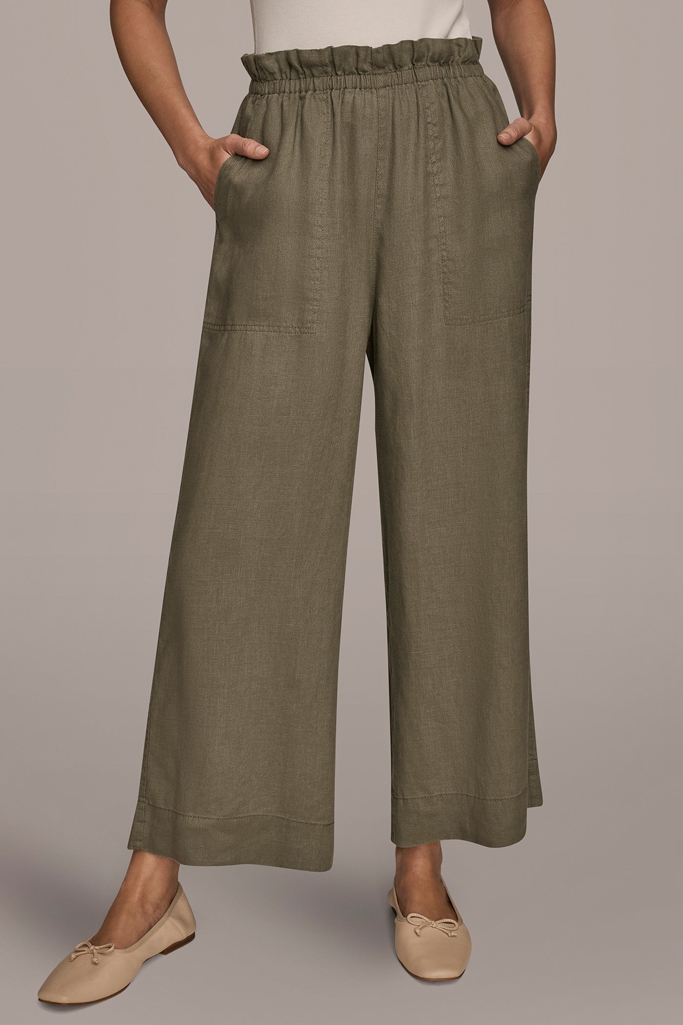 KHAKI GREEN HIGH-RISE PAPERBAG PANT Donna Karan