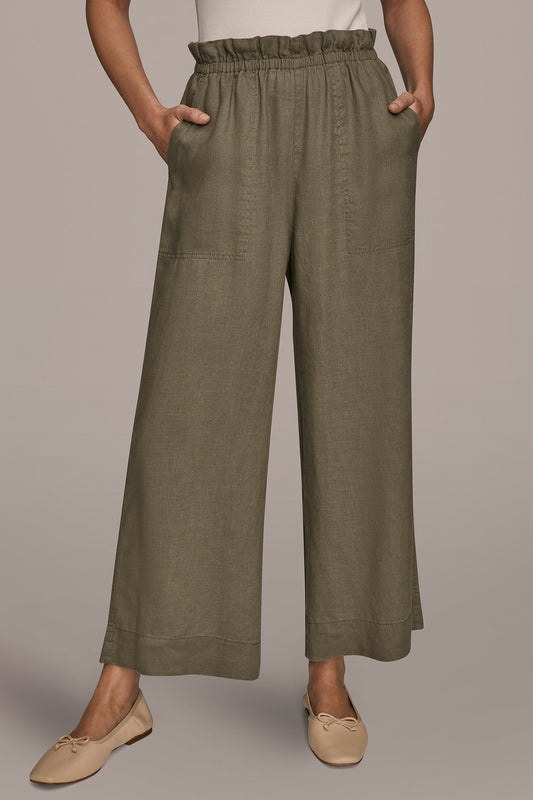 KHAKI GREEN HIGH-RISE PAPERBAG PANT Donna Karan