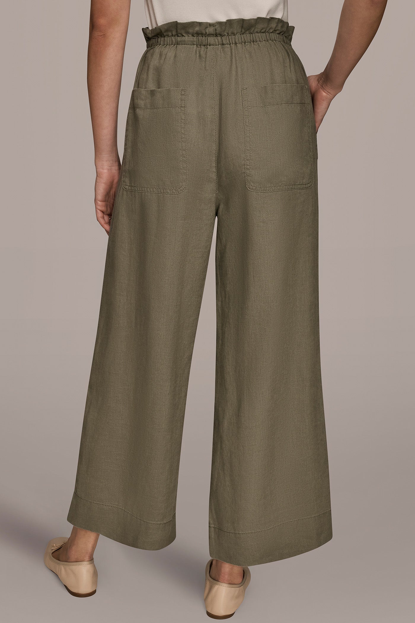 KHAKI GREEN HIGH-RISE PAPERBAG PANT Donna Karan