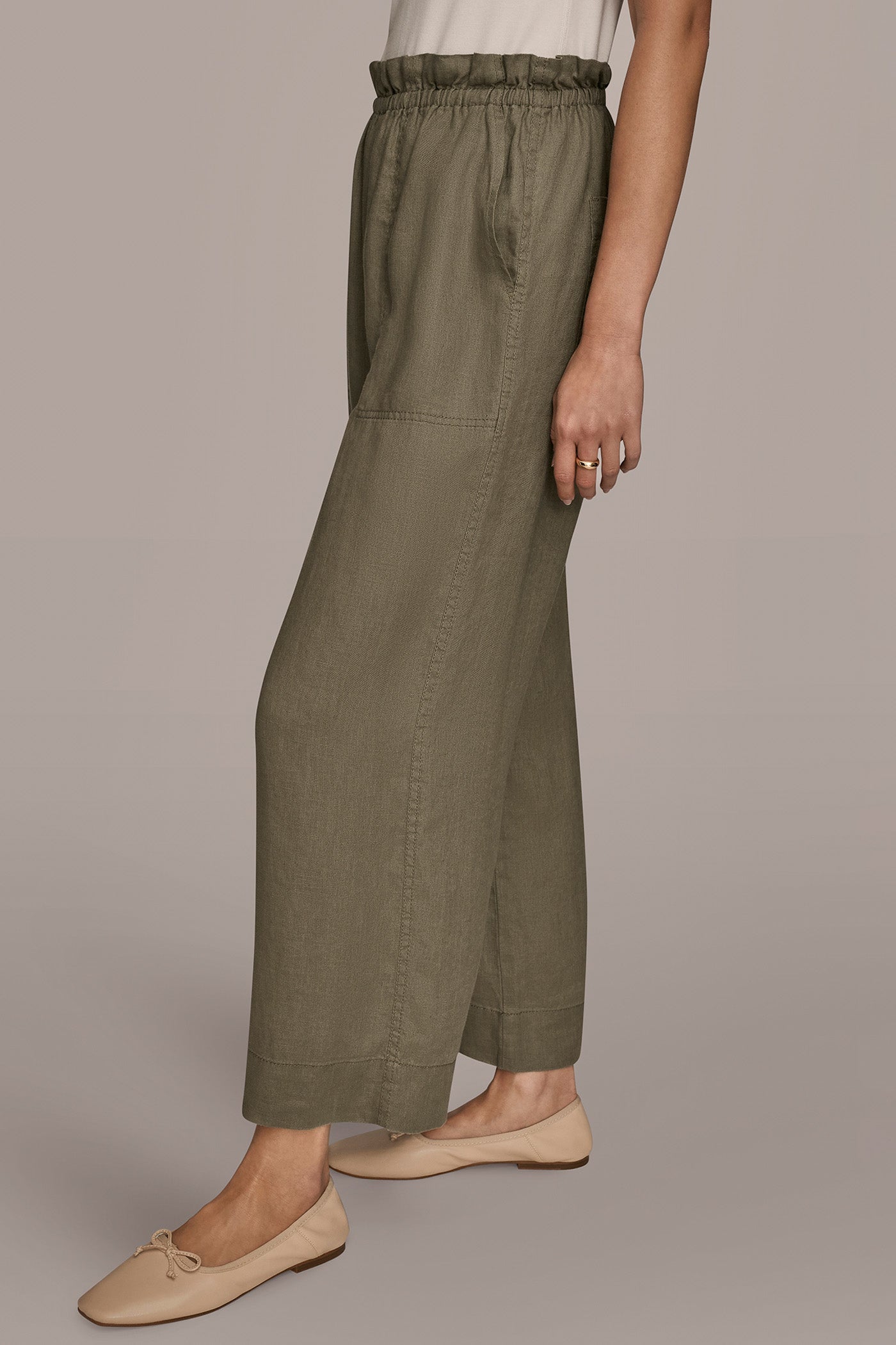 KHAKI GREEN HIGH-RISE PAPERBAG PANT Donna Karan