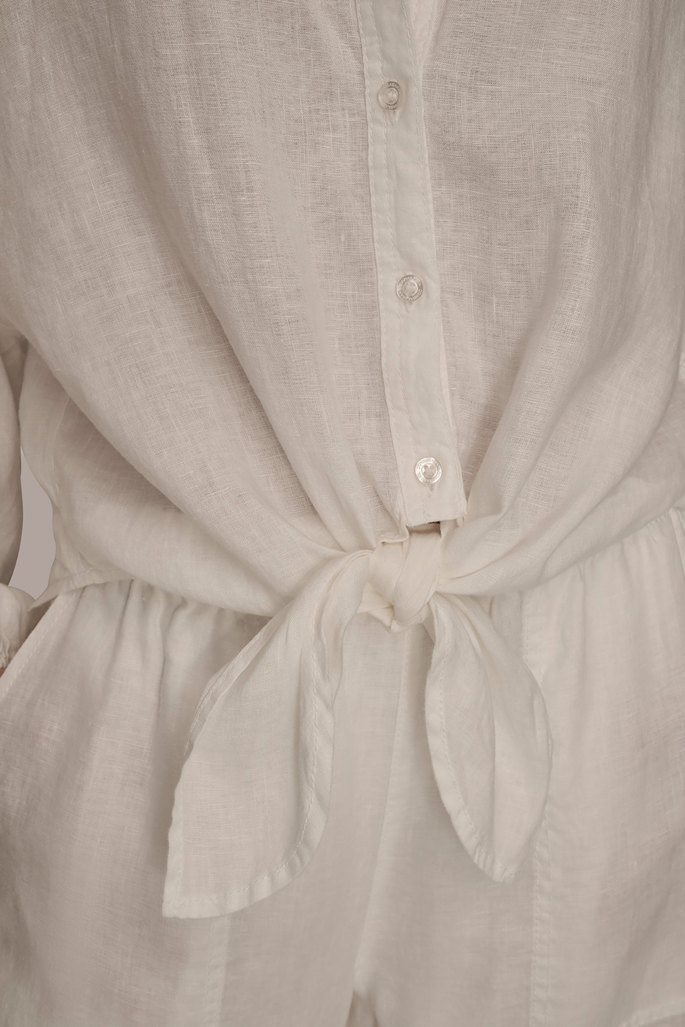 CREAM LINEN BLOUSON SLEEVE TIE-FRONT SHIRT Donna Karan