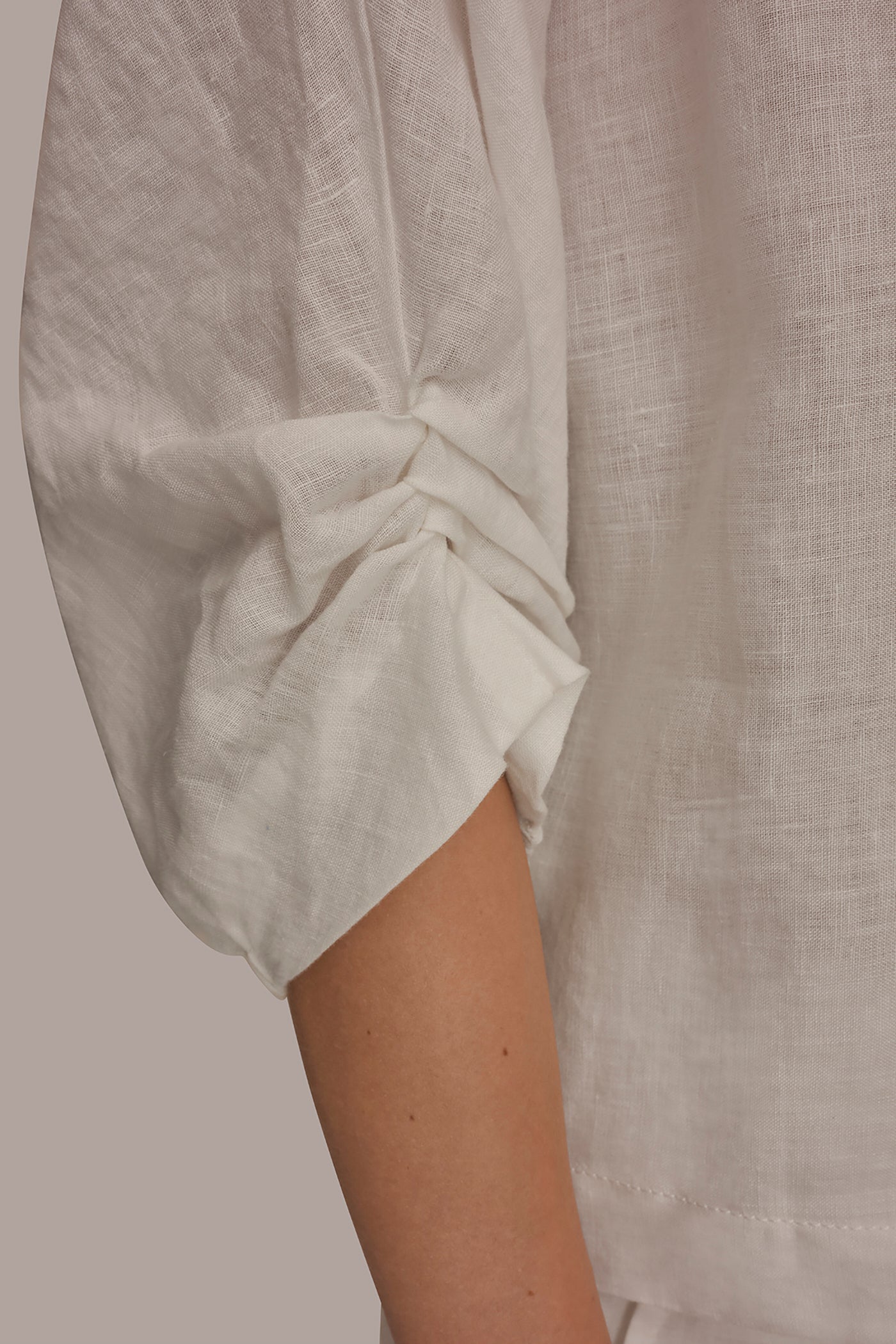Cream LINEN TWIST CUFF SLEEVE BLOUSE Donna Karan