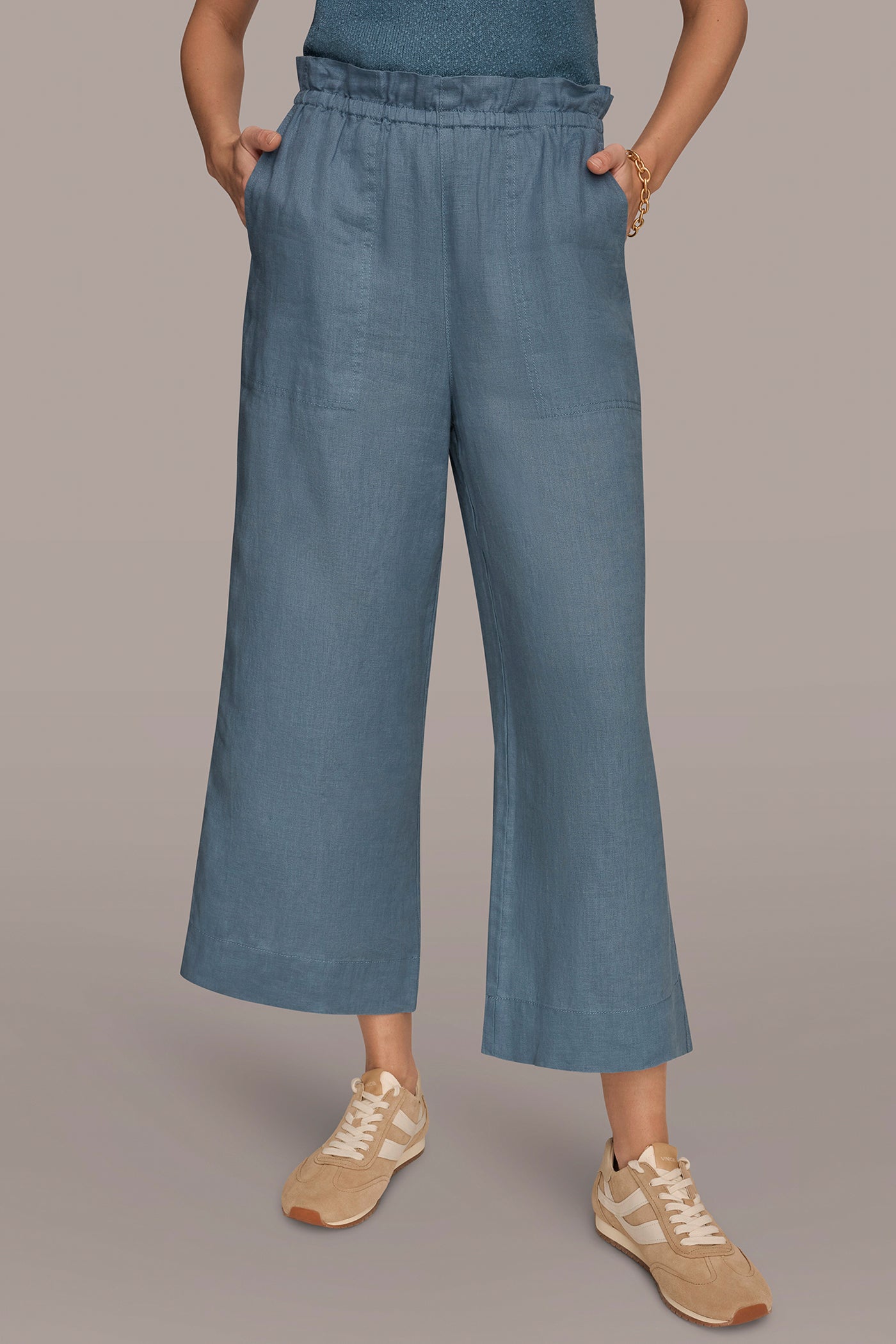 Washed Indigo HIGH-RISE PAPERBAG PANT Donna Karan