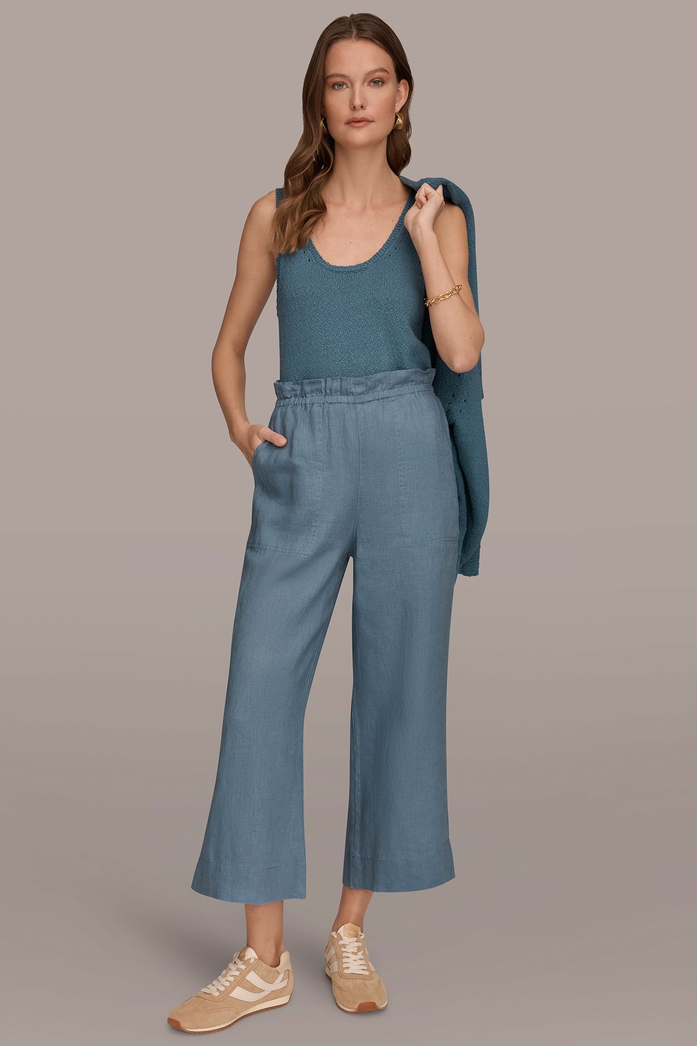 Washed Indigo HIGH-RISE PAPERBAG PANT Donna Karan