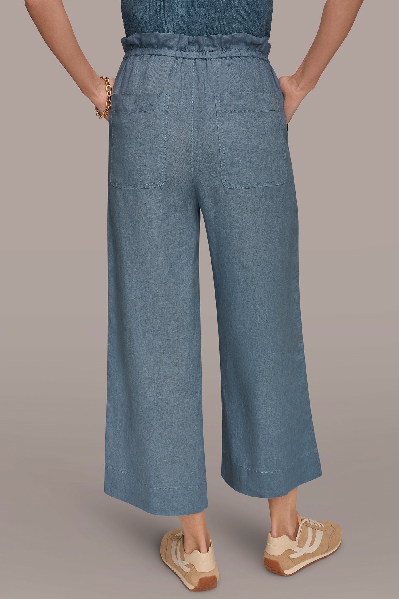 Washed Indigo HIGH-RISE PAPERBAG PANT Donna Karan