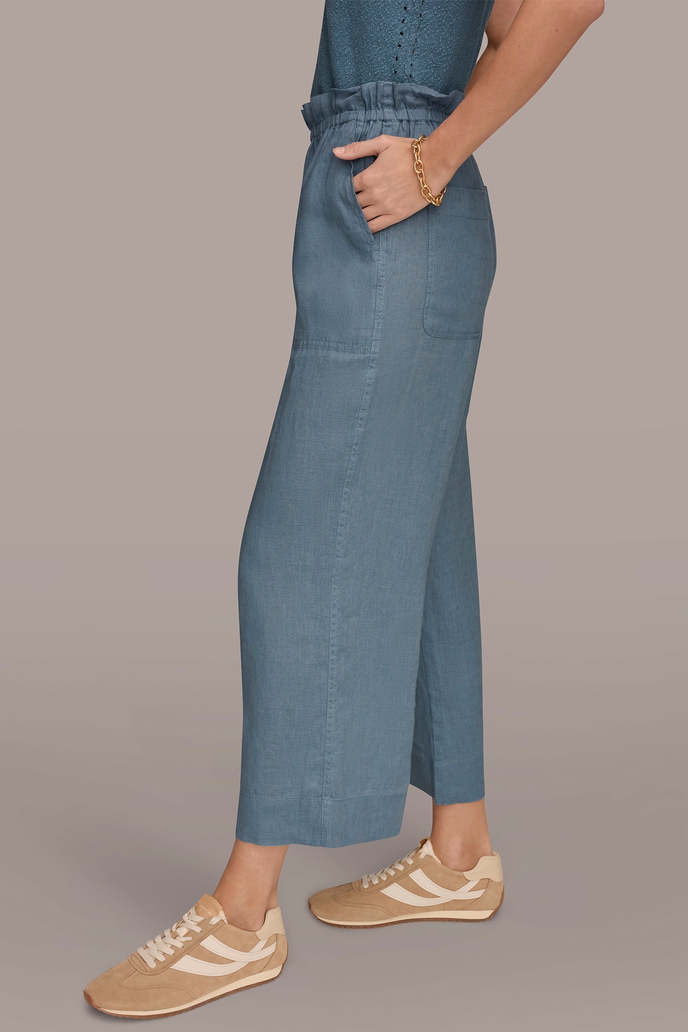Washed Indigo HIGH-RISE PAPERBAG PANT Donna Karan