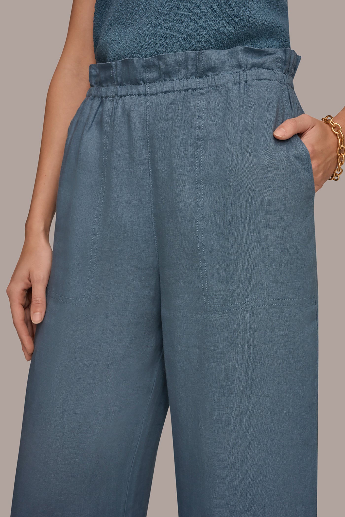 Washed Indigo HIGH-RISE PAPERBAG PANT Donna Karan