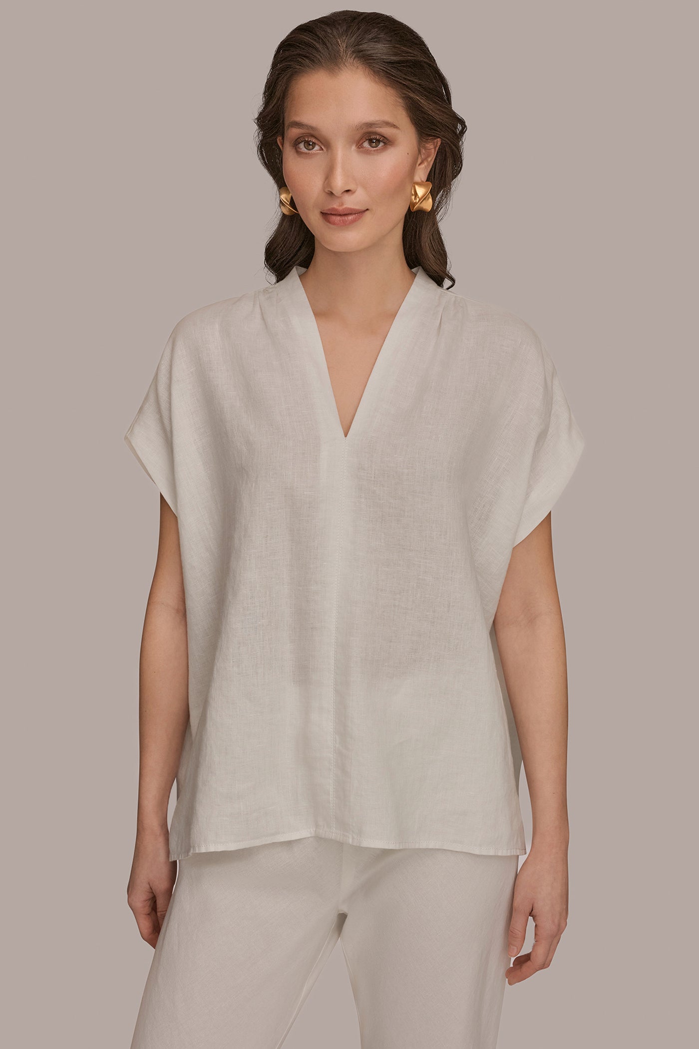 Cream LINEN SLEEVELESS BLOUSE Donna Karan