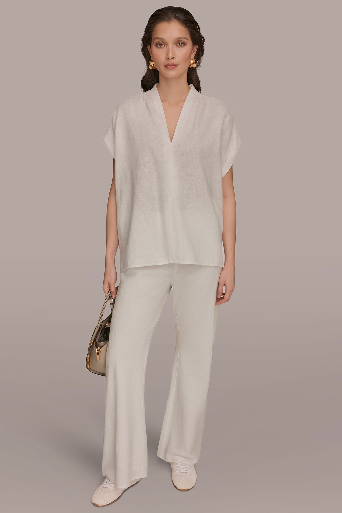 Cream LINEN SLEEVELESS BLOUSE Donna Karan