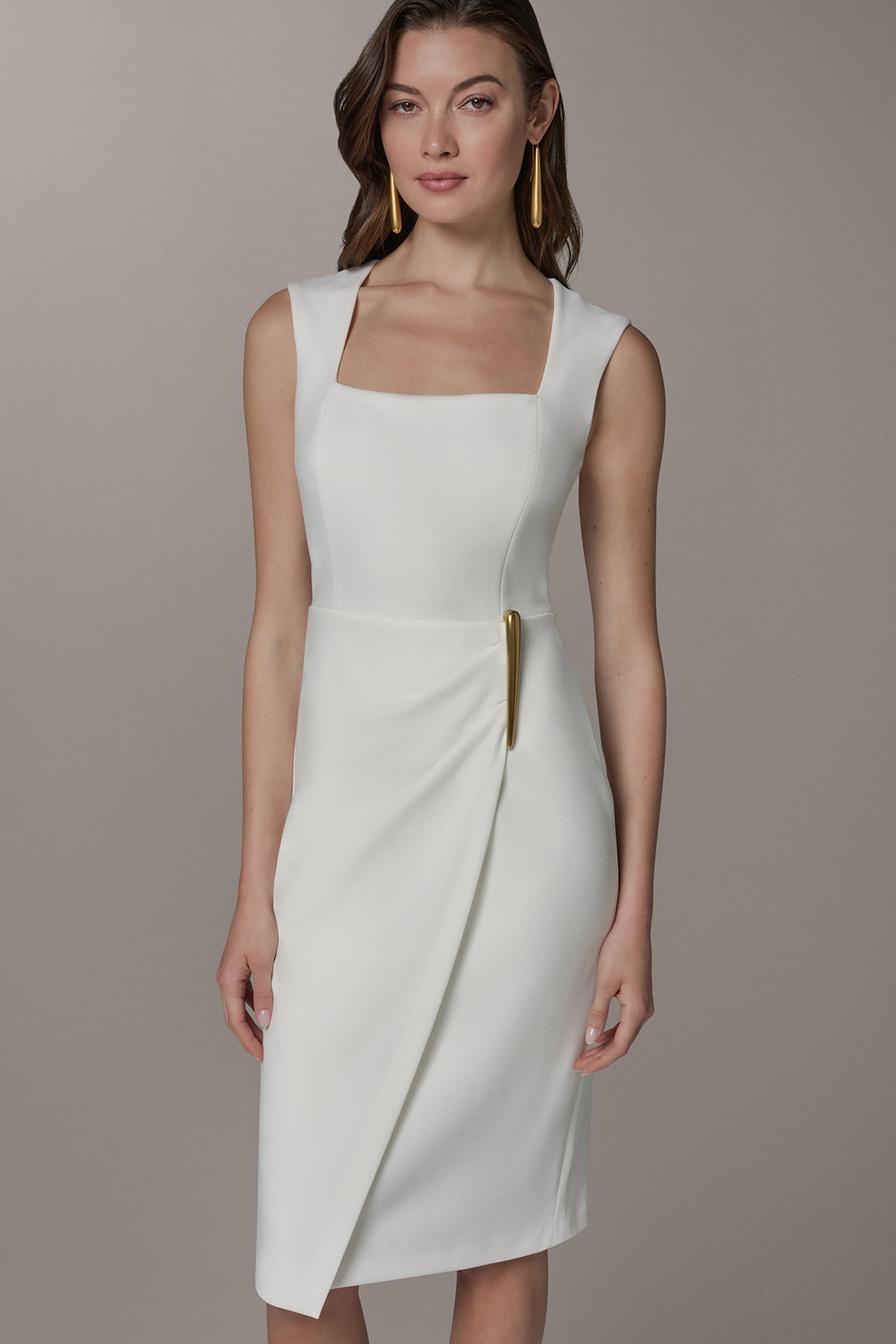 Cream SLEEVELESS WRAP-EFFECT MIDI DRESS Donna Karan