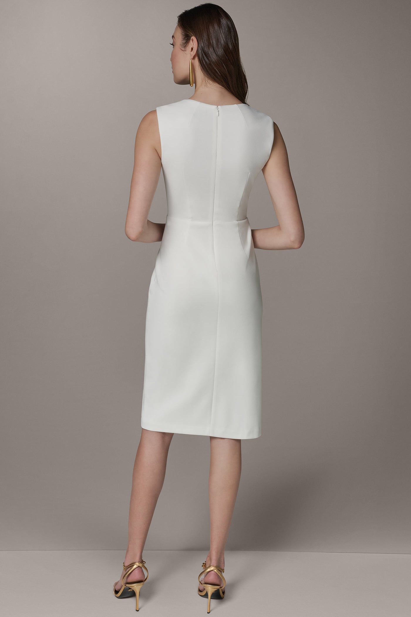 Cream SLEEVELESS WRAP-EFFECT MIDI DRESS Donna Karan