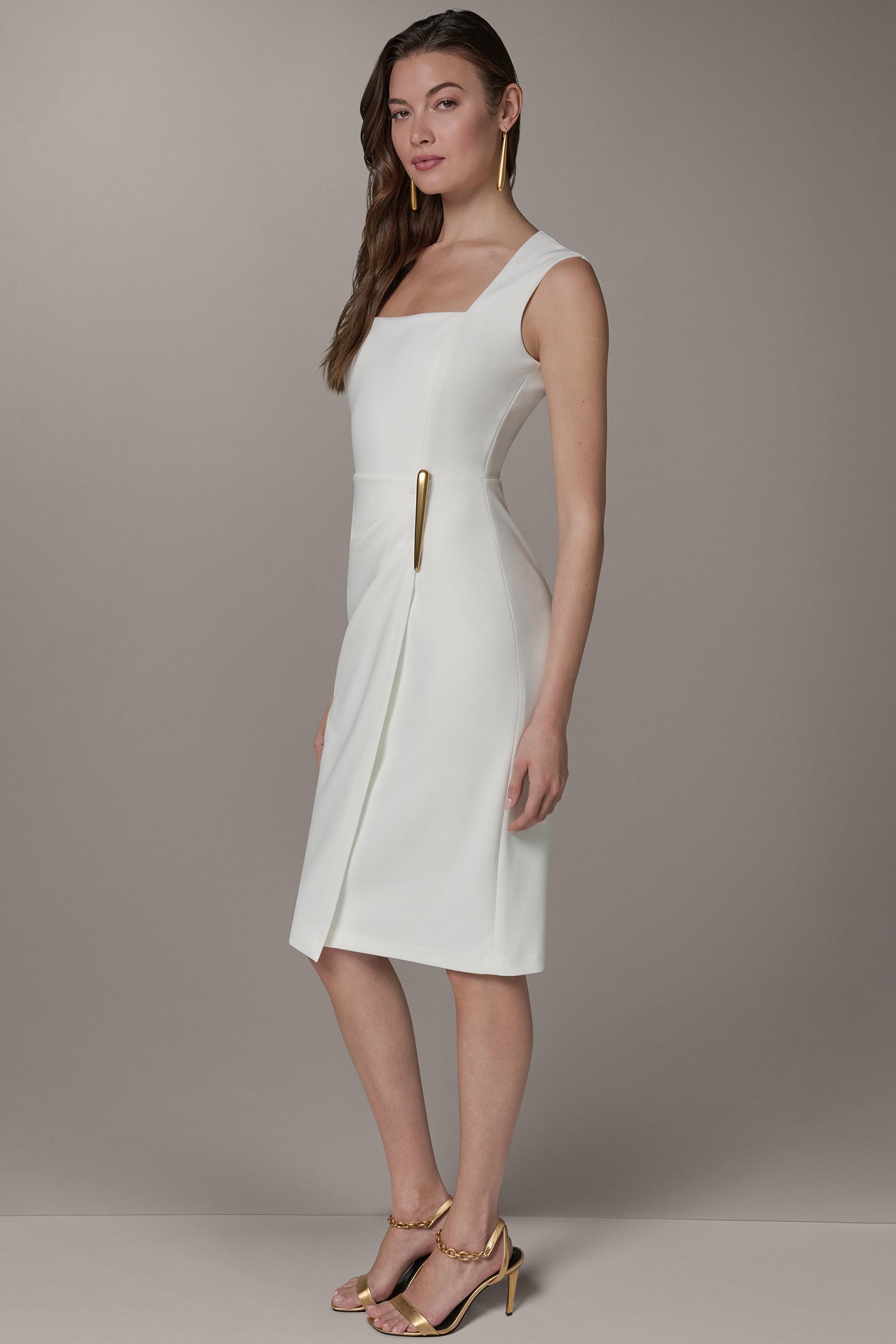 Cream SLEEVELESS WRAP-EFFECT MIDI DRESS Donna Karan