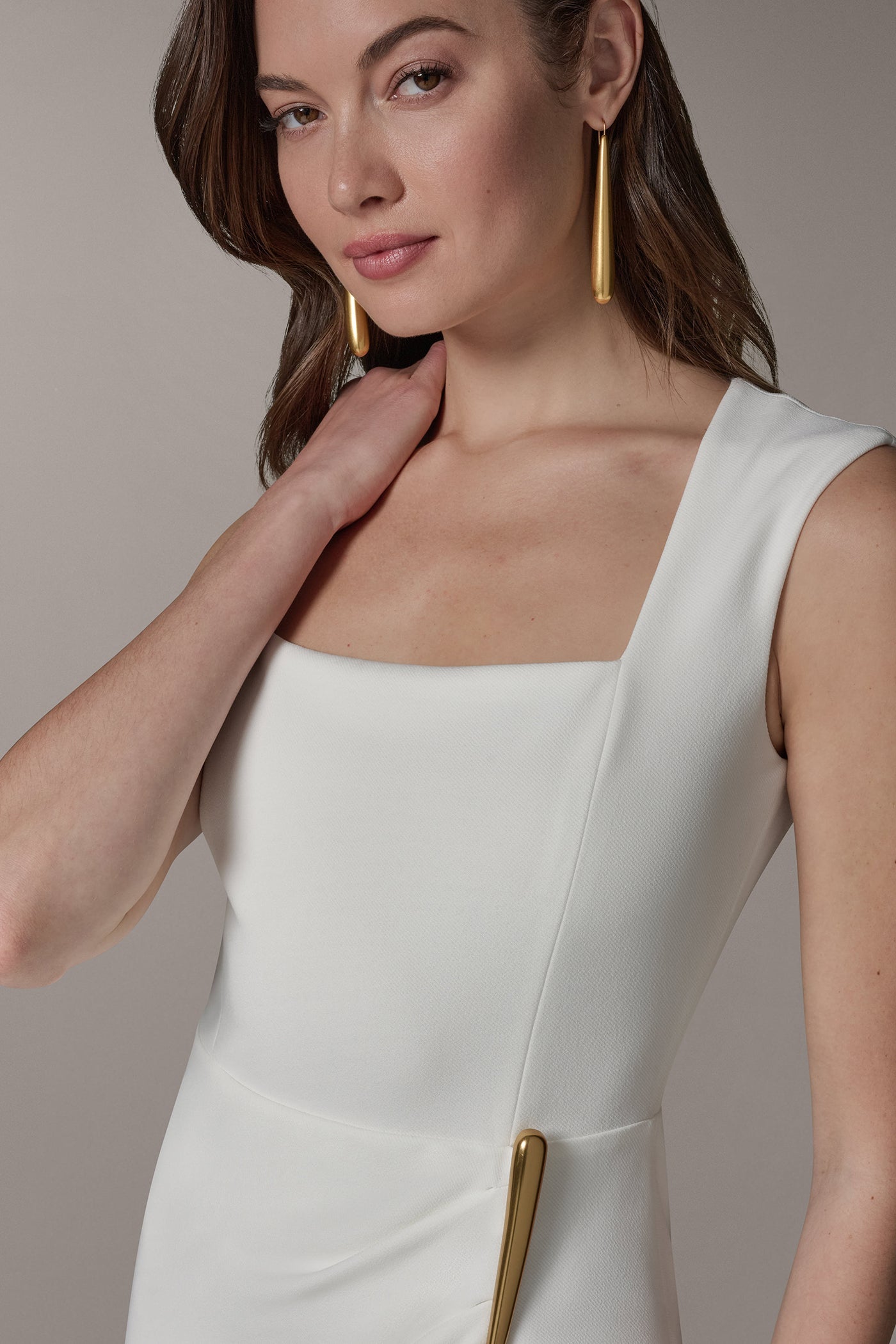 Cream SLEEVELESS WRAP-EFFECT MIDI DRESS Donna Karan