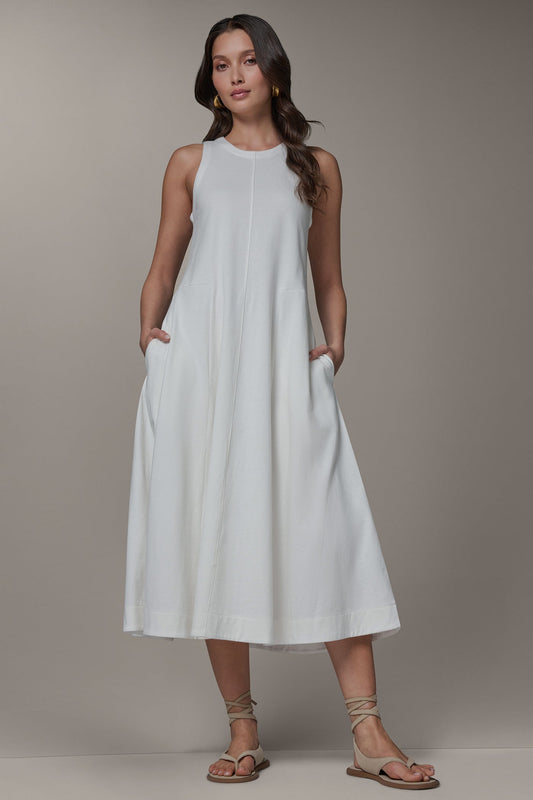 Cream SLEEVELESS MIDI TRAPEZE DRESS Donna Karan